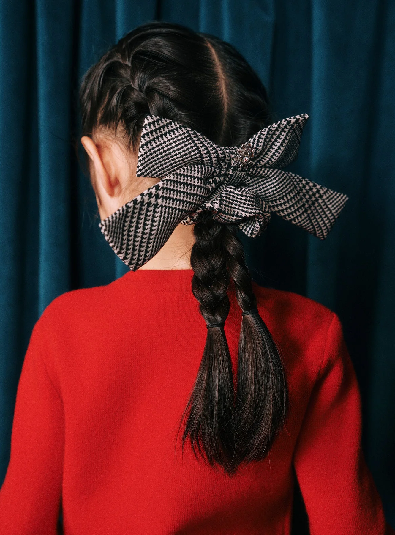 Black Check Hair Bow - Image 3