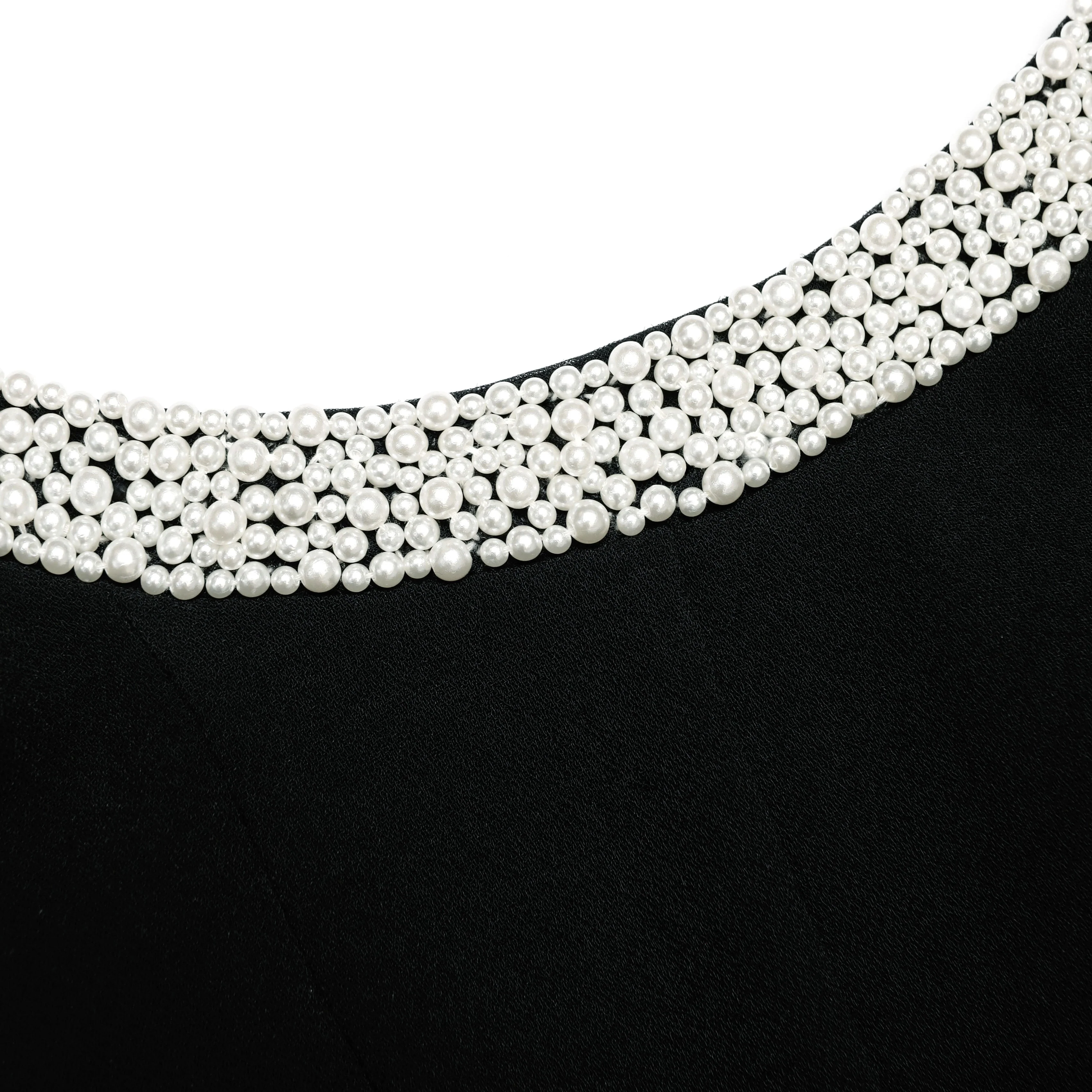 Black Crepe Pearl Trim Midi Dress - Image 5