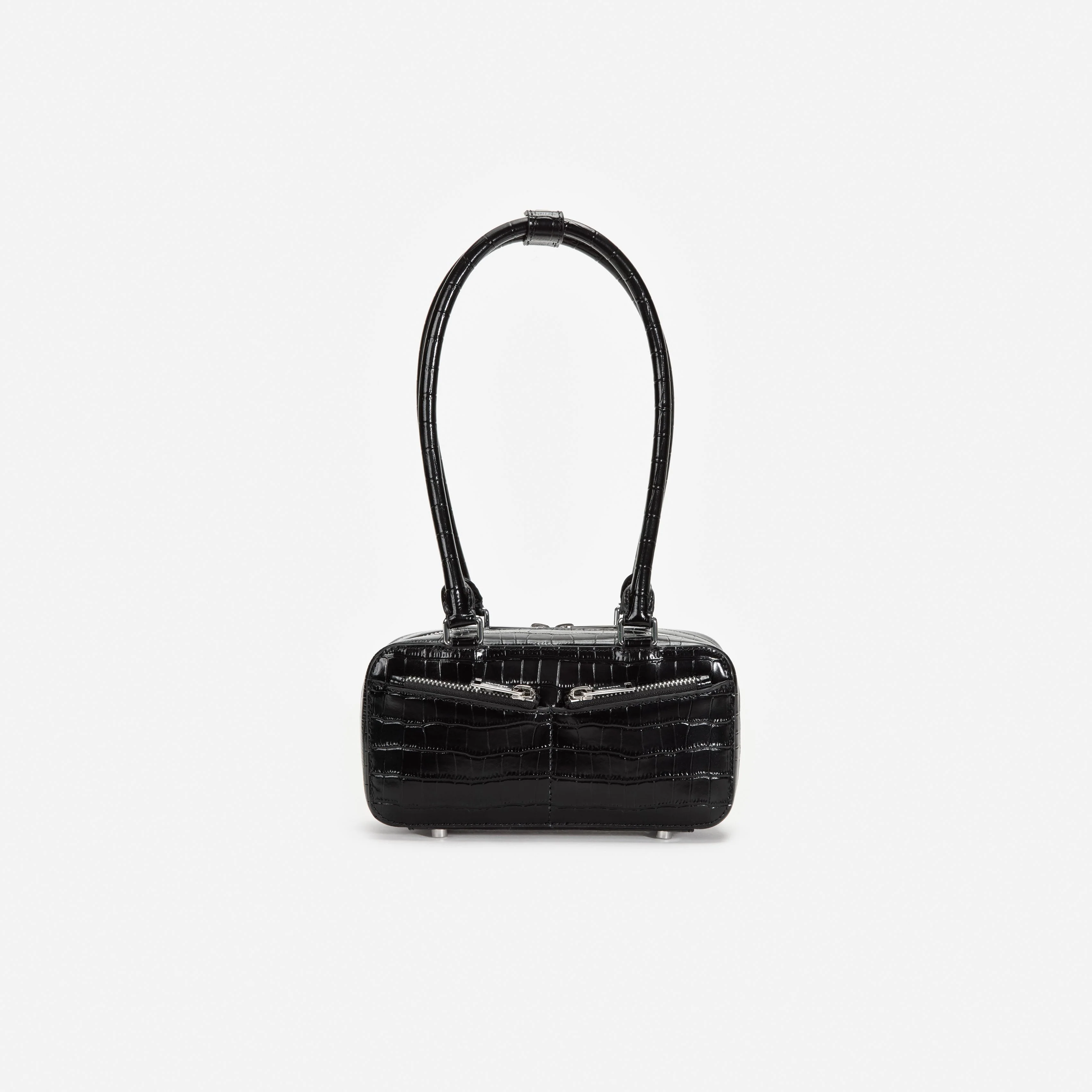Black Croc Leather Mini Shoulder Bag