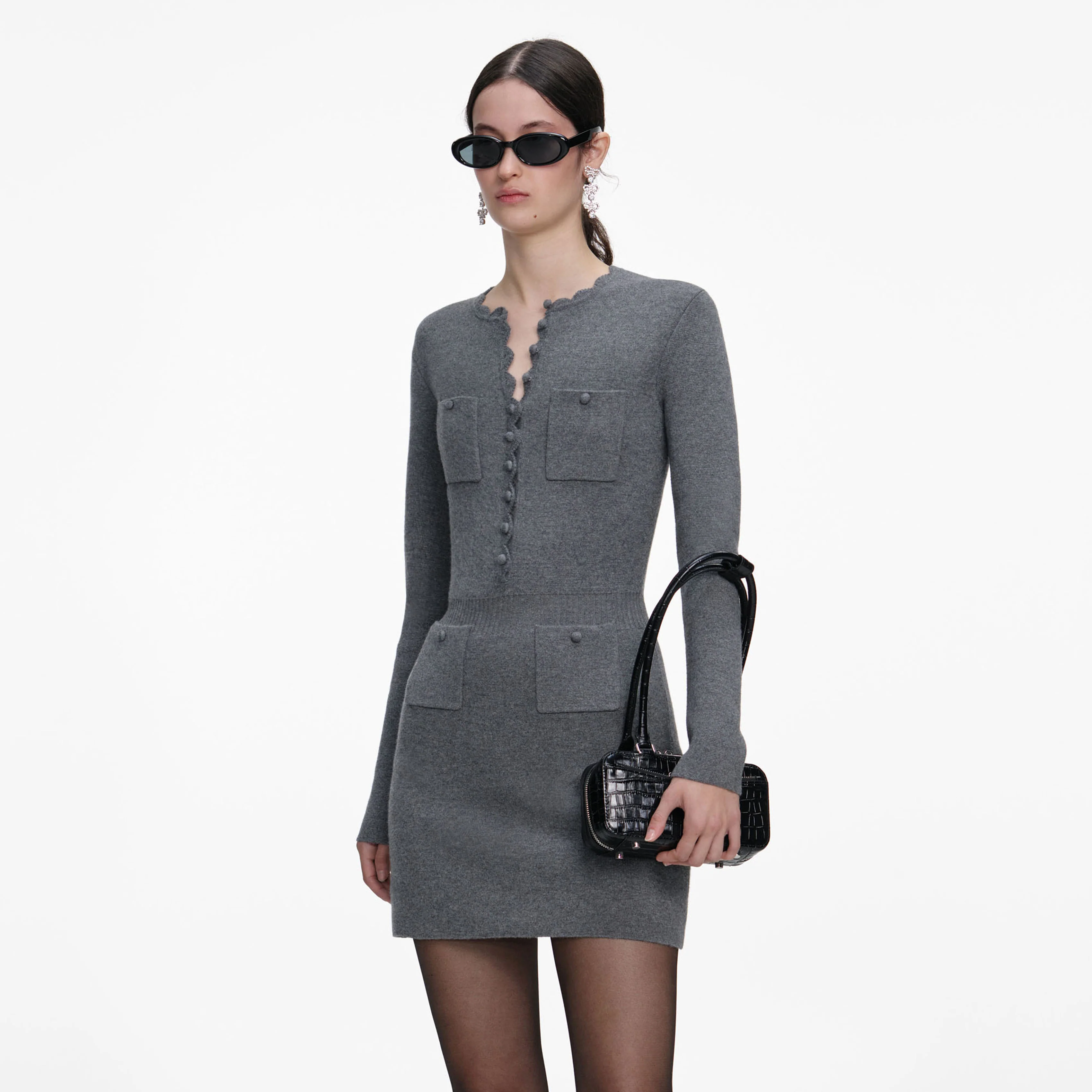 Black Croc Leather Mini Shoulder Bag - Image 5