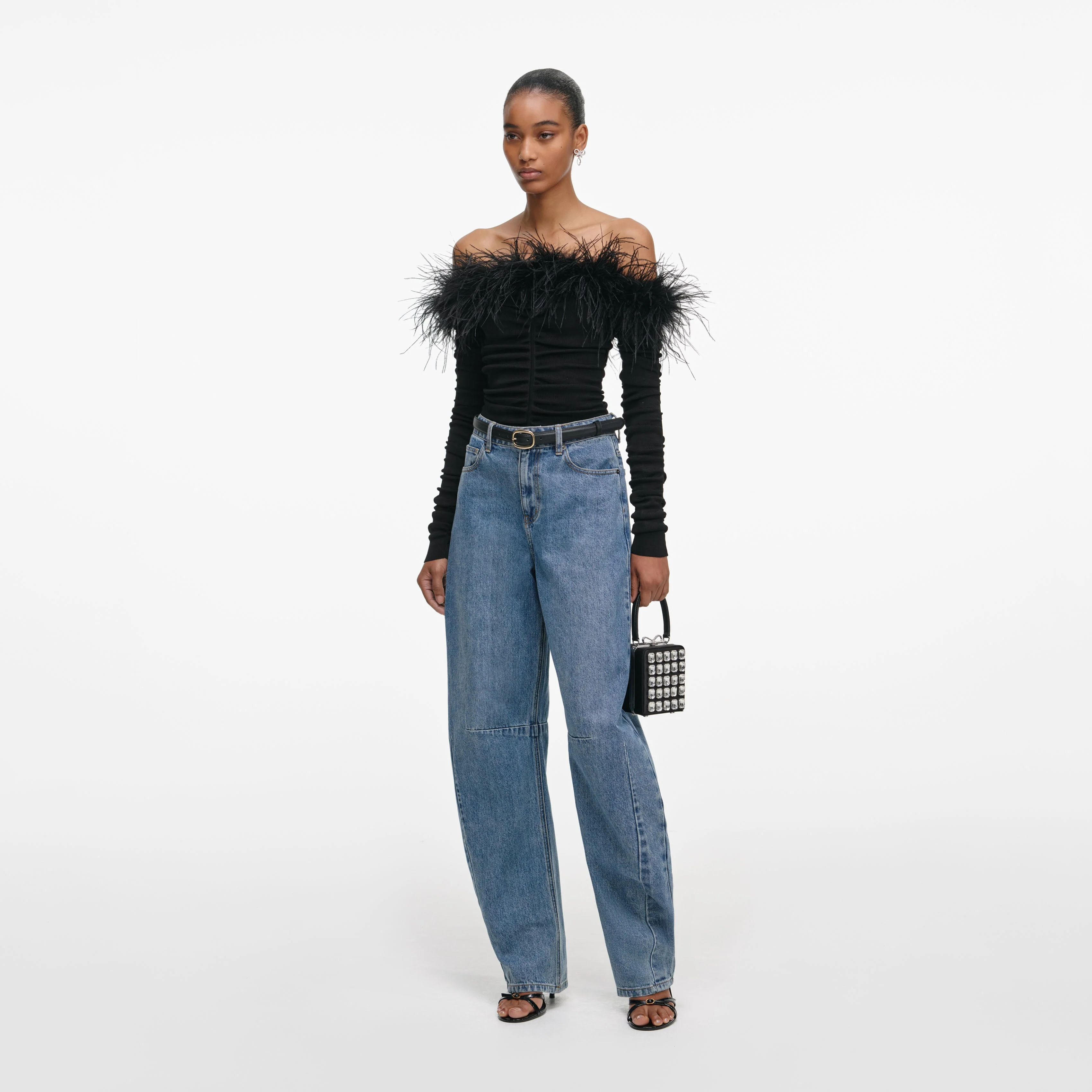 Black Feather Viscose Knit Top - Image 2