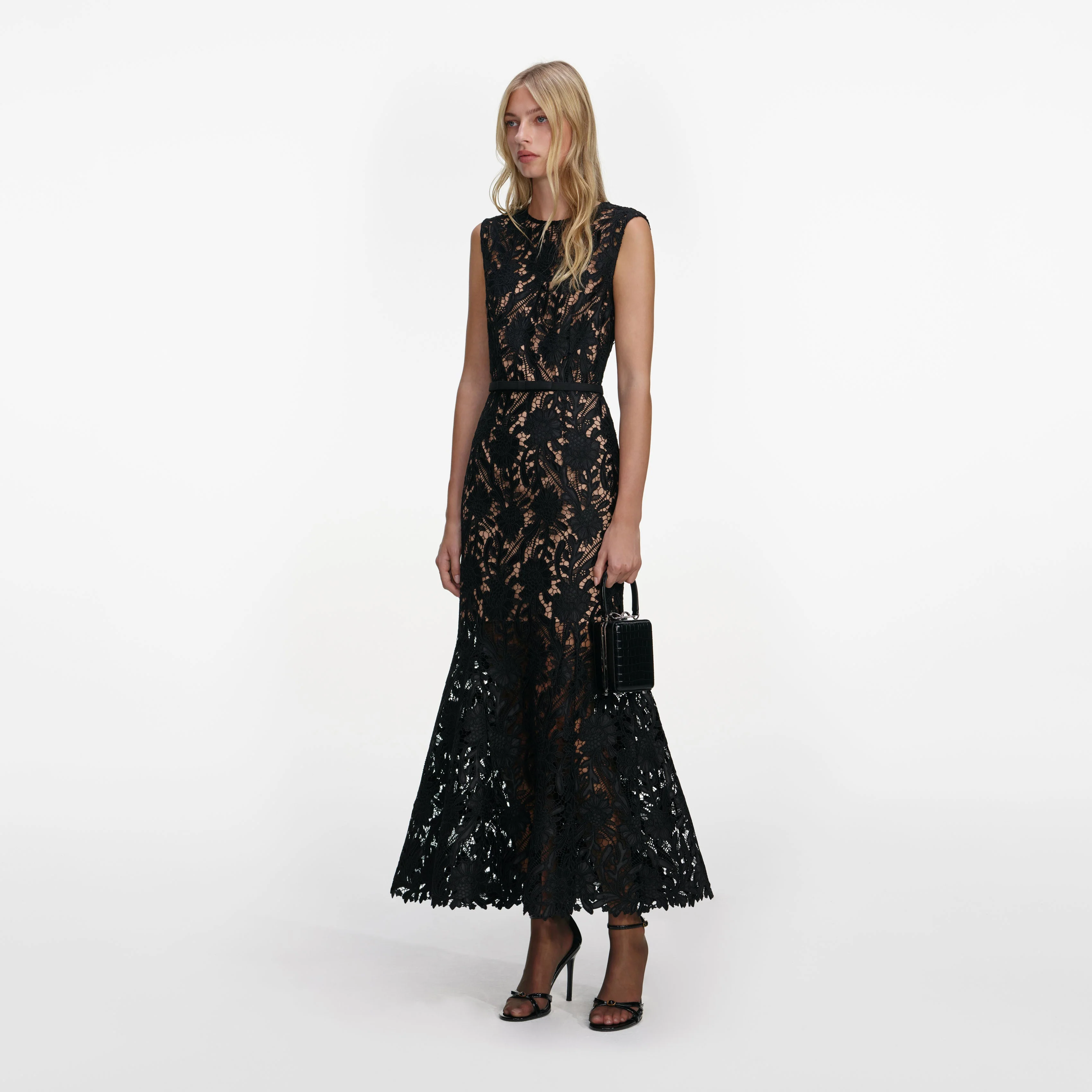 Black Guipure Lace Midi Dress - Image 2
