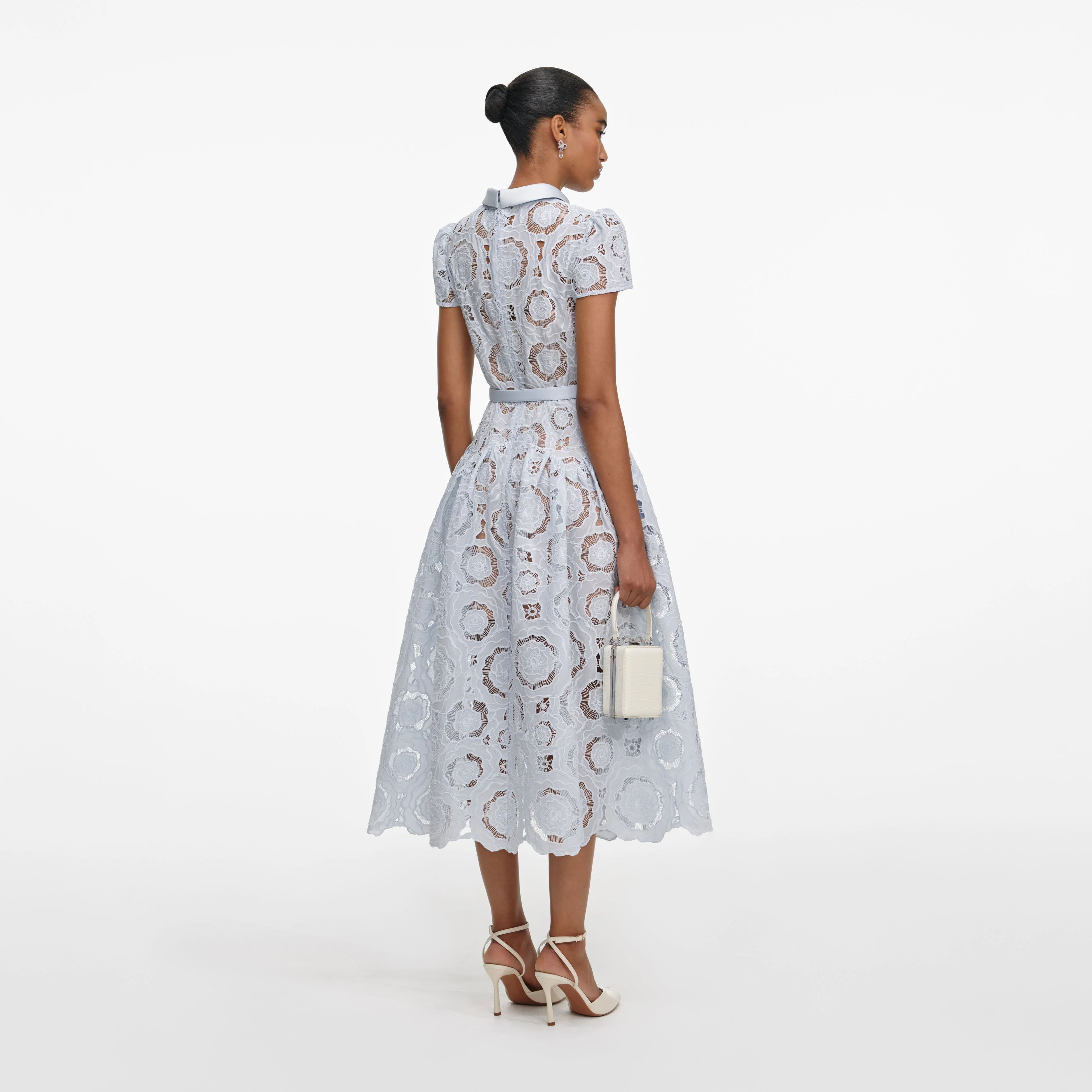 Blue Floral Lace Midi Dress - Image 3