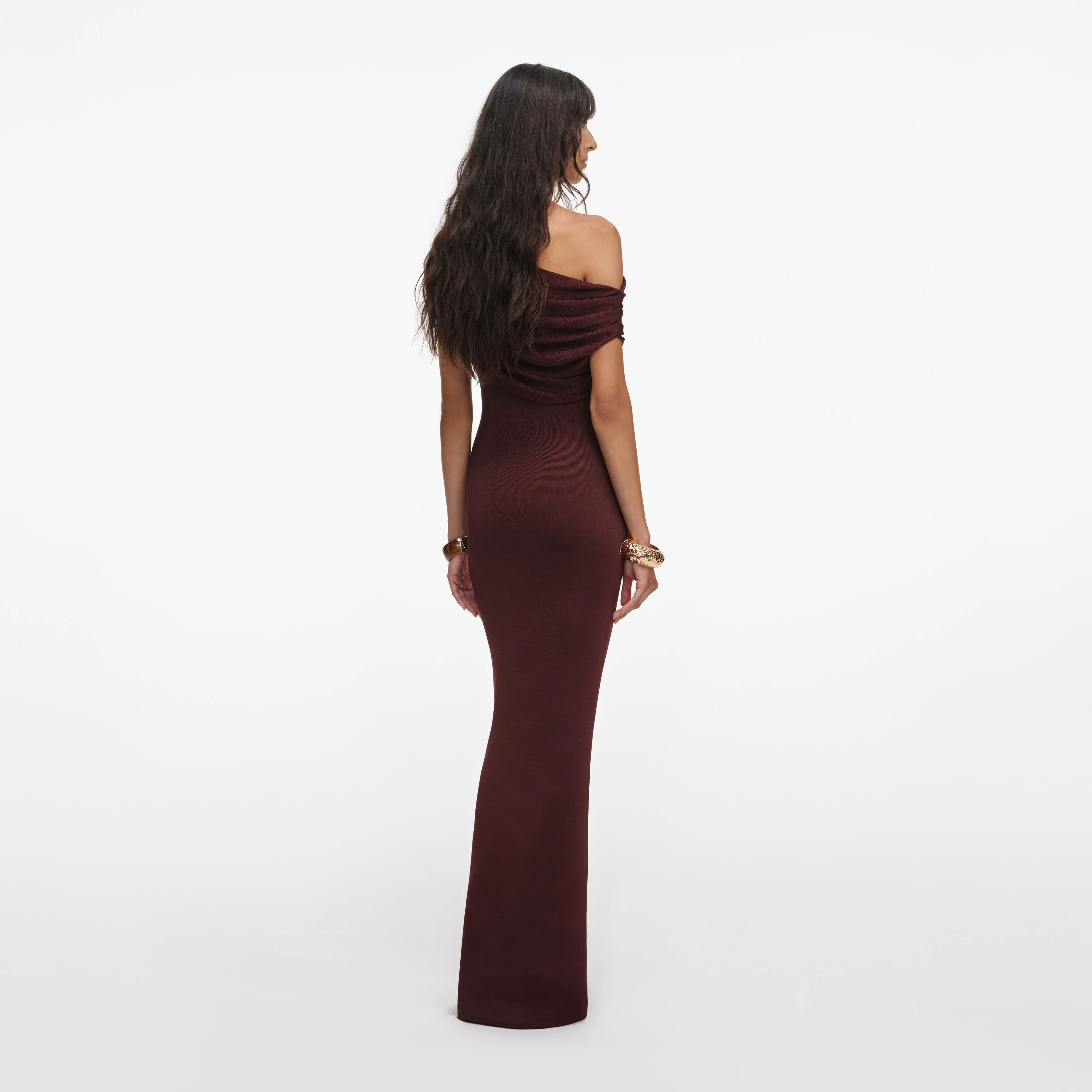 Brown Draped Knit Midi Dress - Image 3