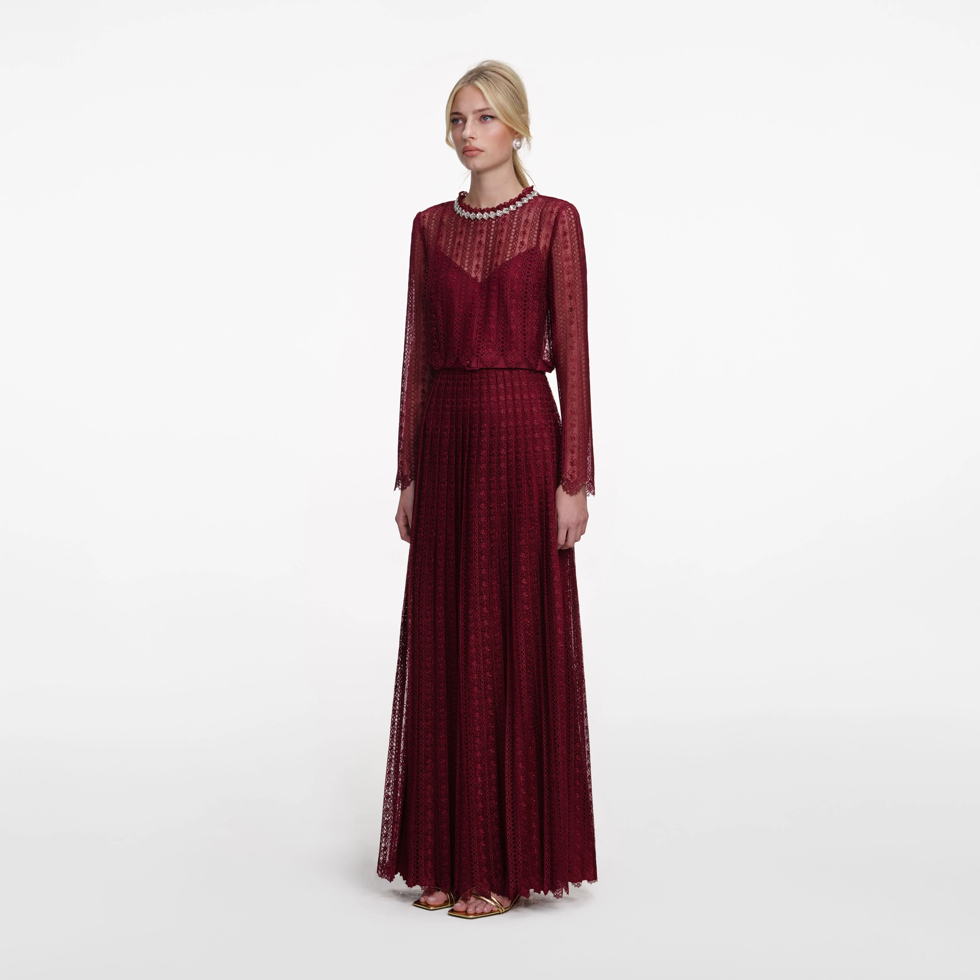 Burgundy Organza Lace Maxi Dress - Image 2