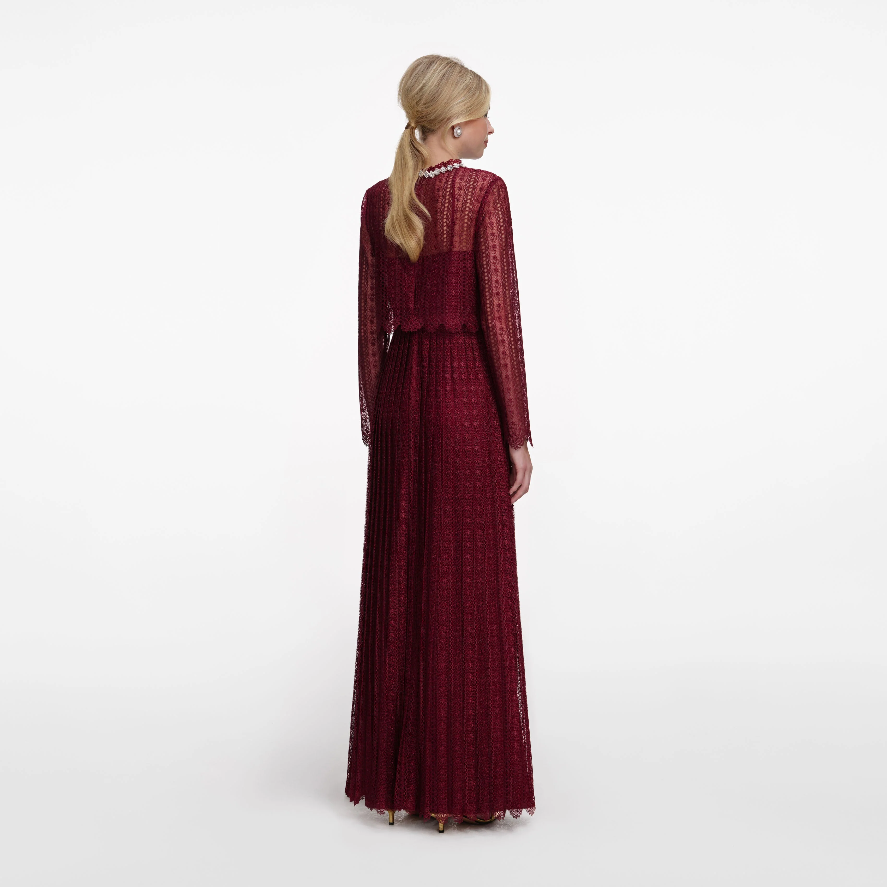 Burgundy Organza Lace Maxi Dress - Image 3