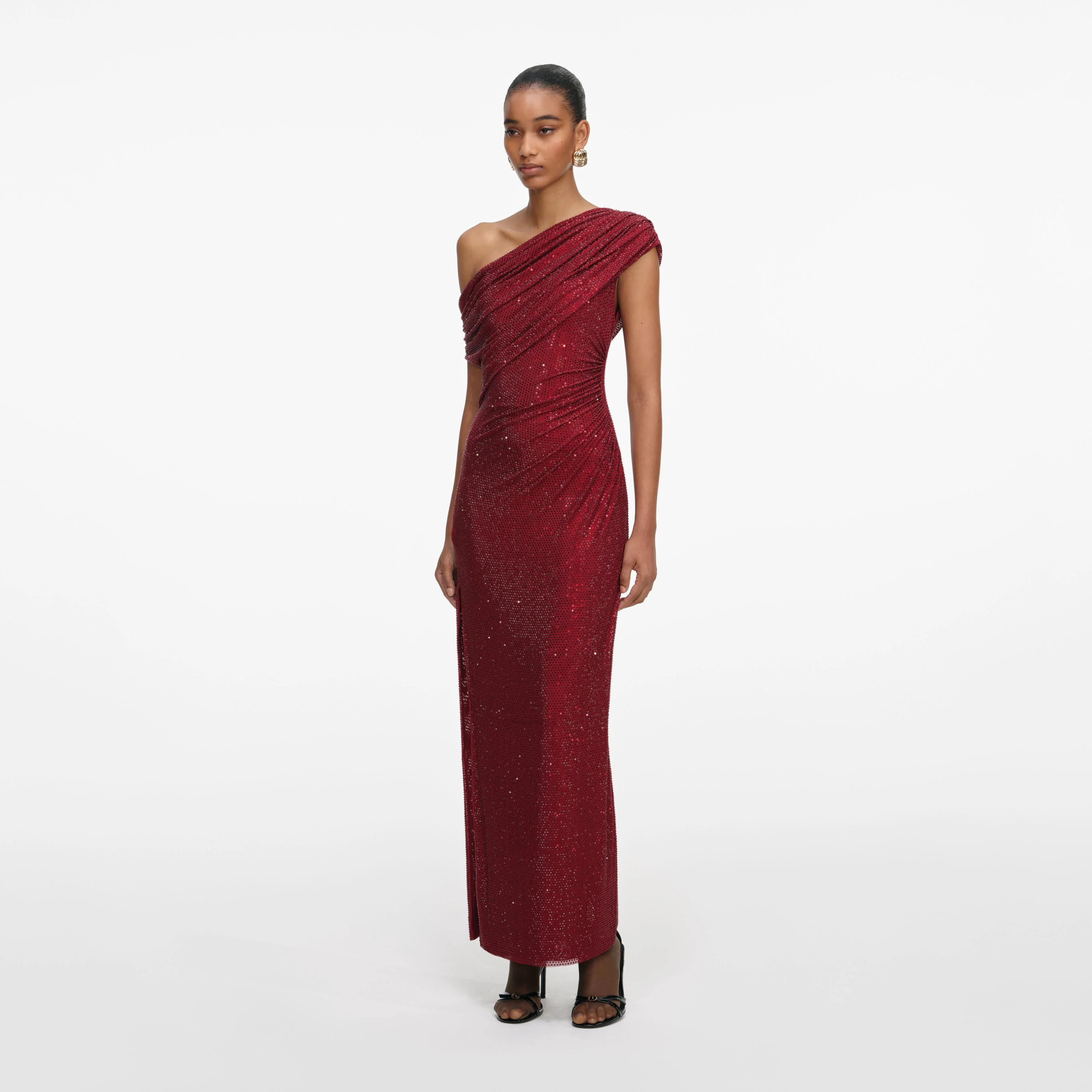 Burgundy Rhinestone Drape Midi Dress - Image 2