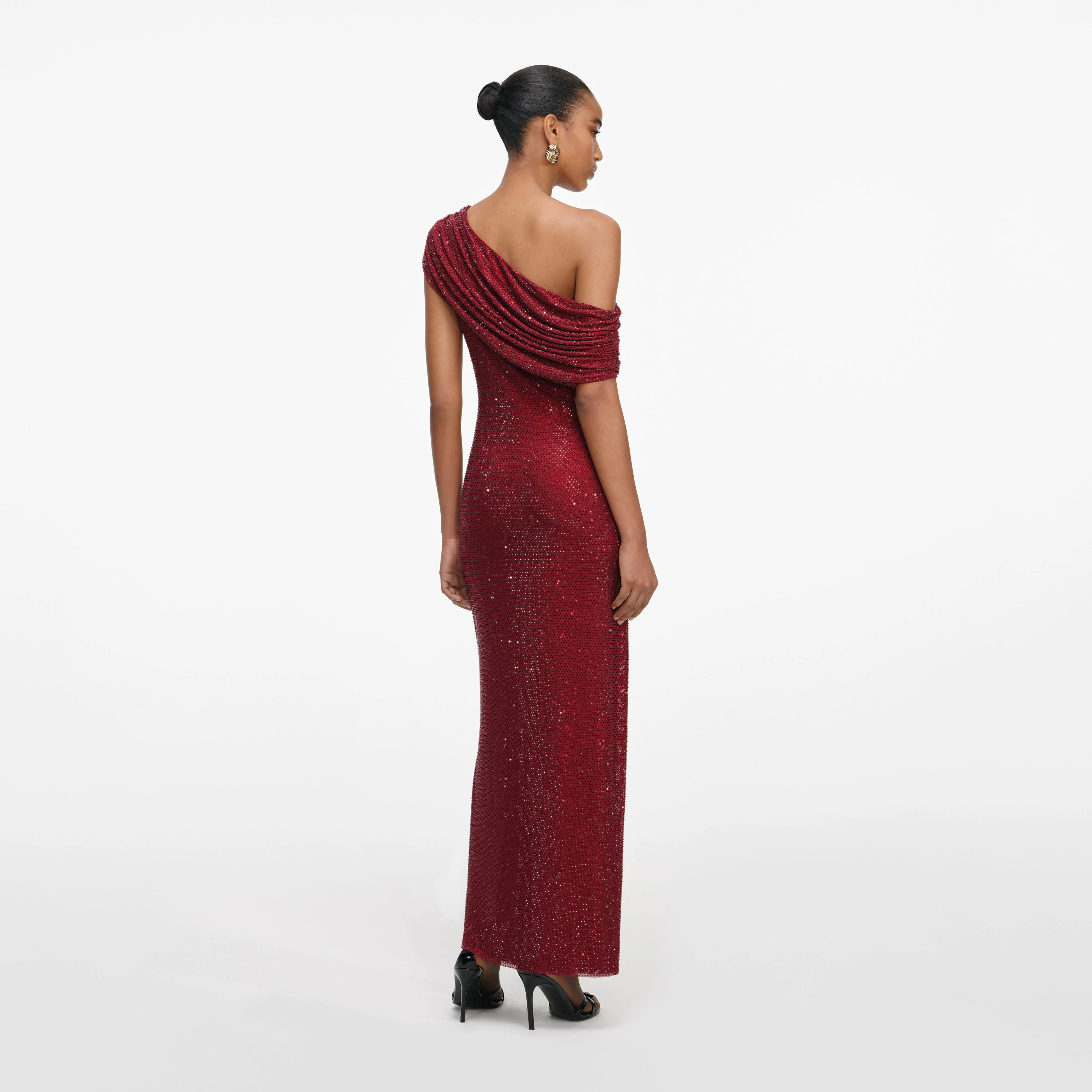 Burgundy Rhinestone Drape Midi Dress - Image 3