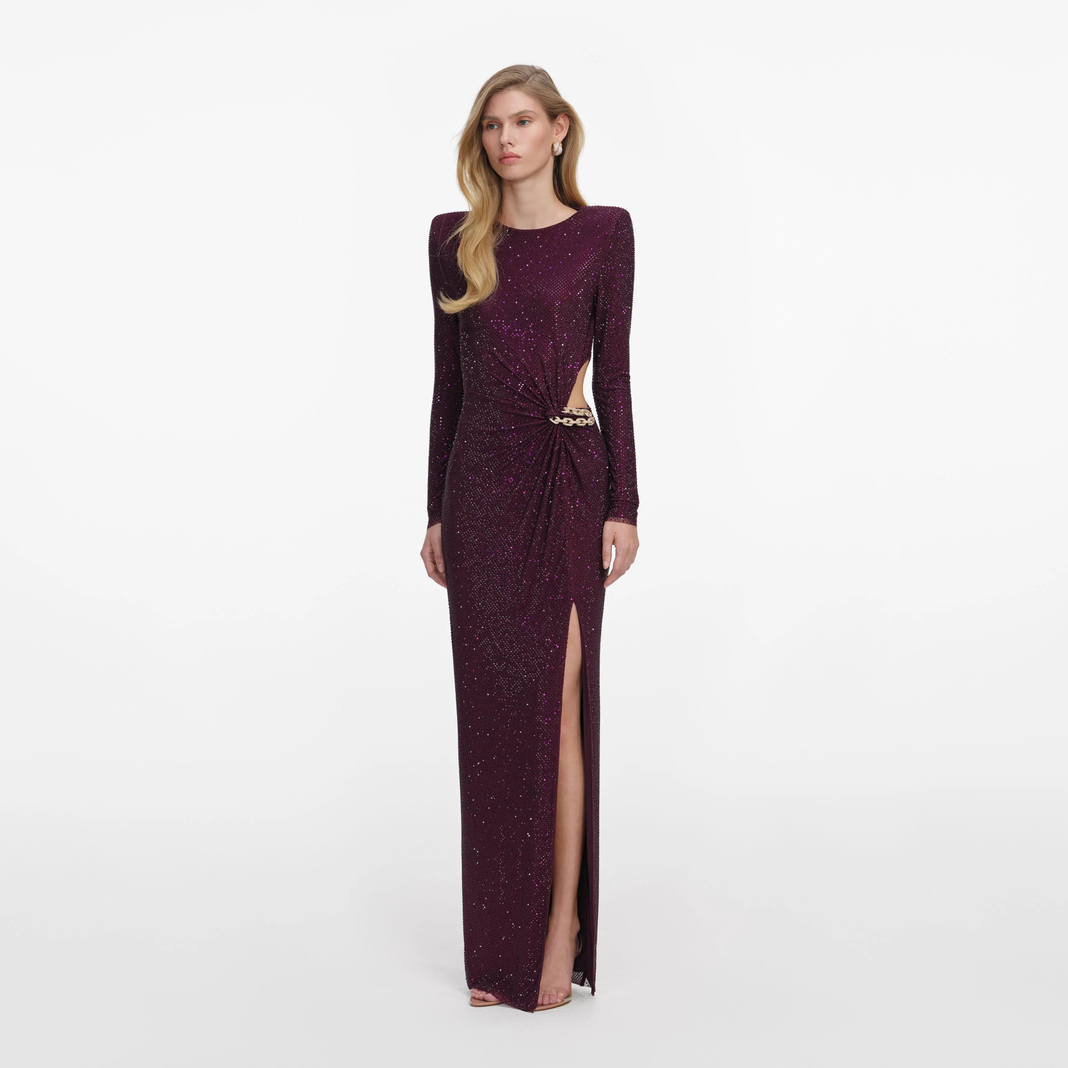 Burgundy Rhinestone Embellished Maxi Dress - Image 2