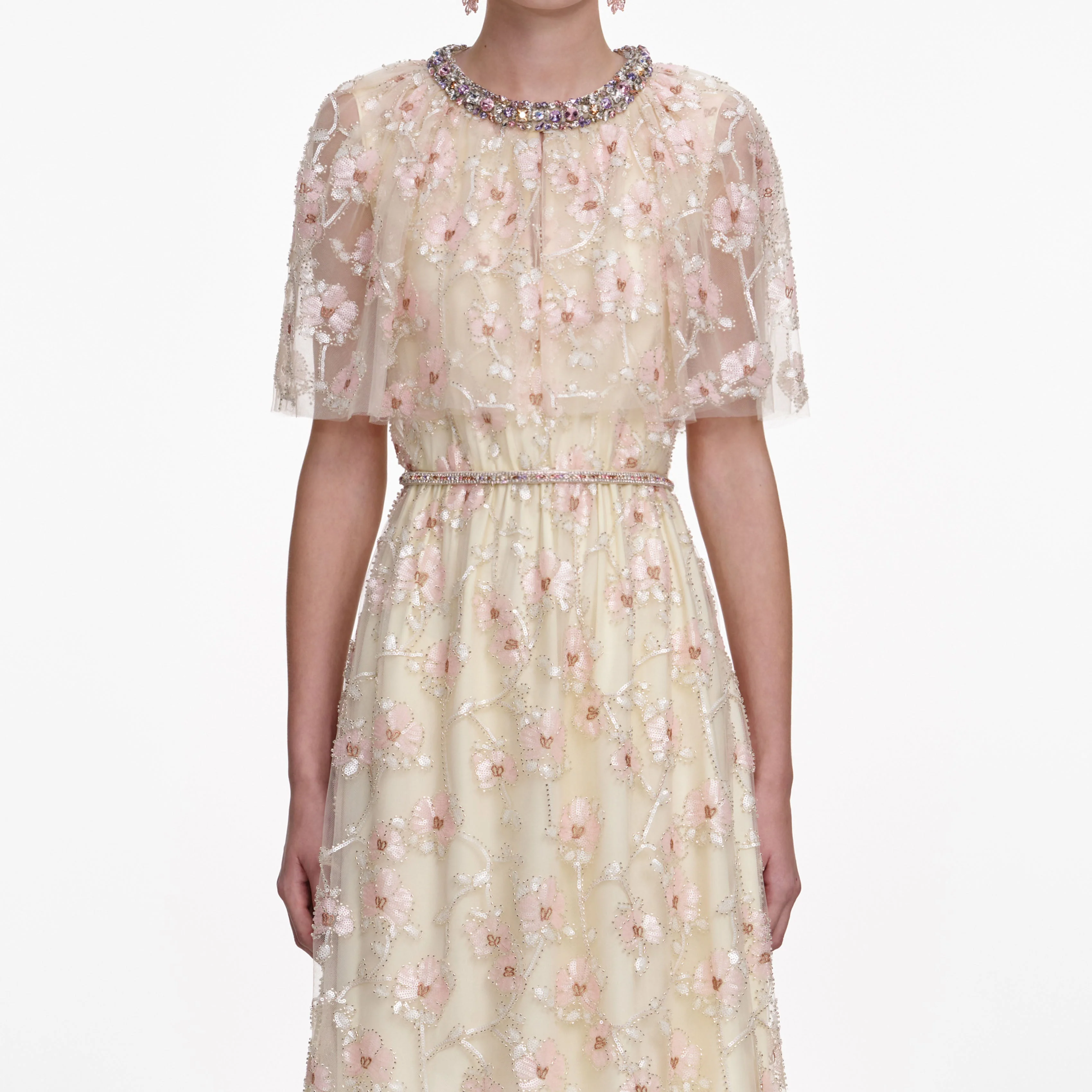 Champagne Floral Embellished Maxi Dress - Image 4