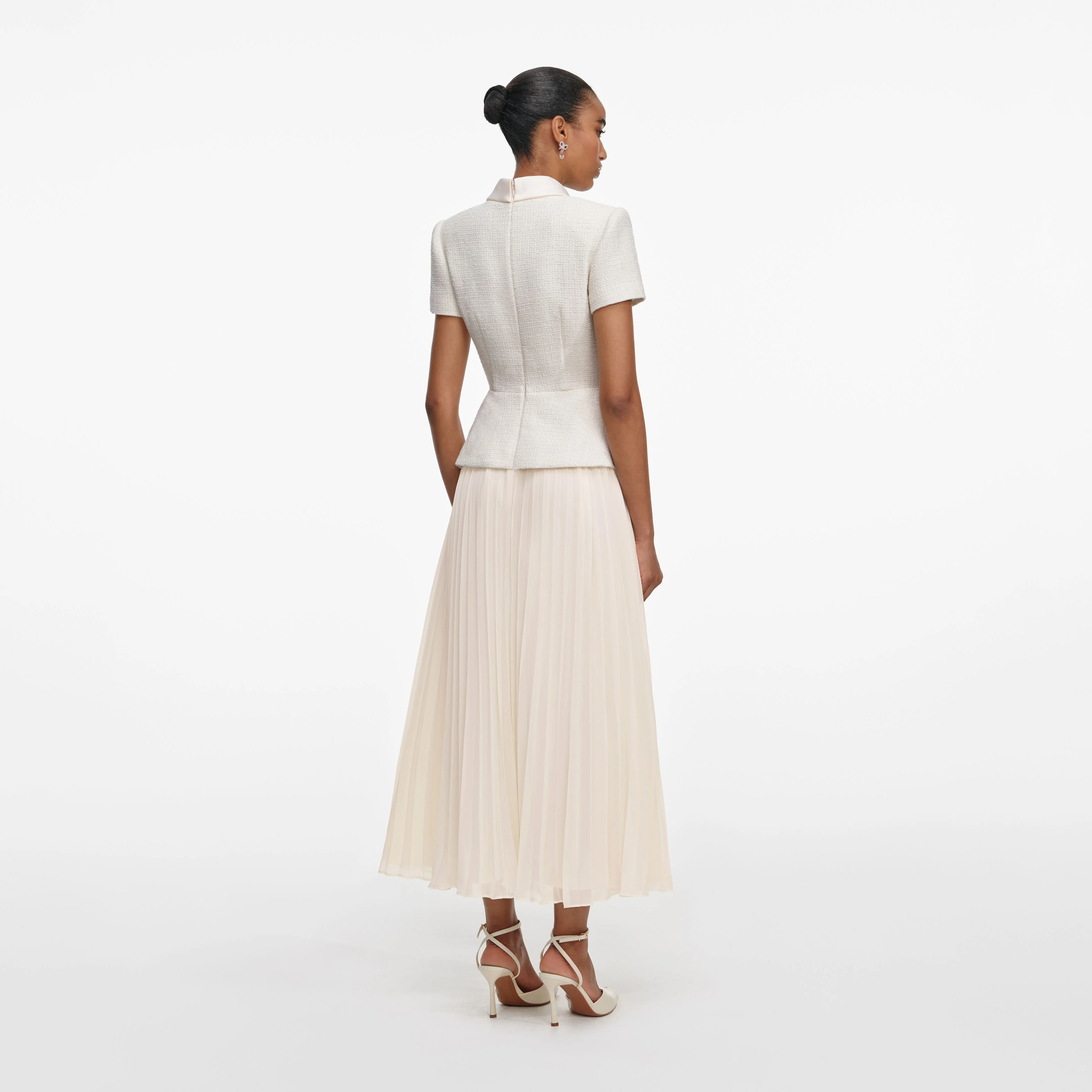 Cream Boucle Collared Midi Dress - Image 3