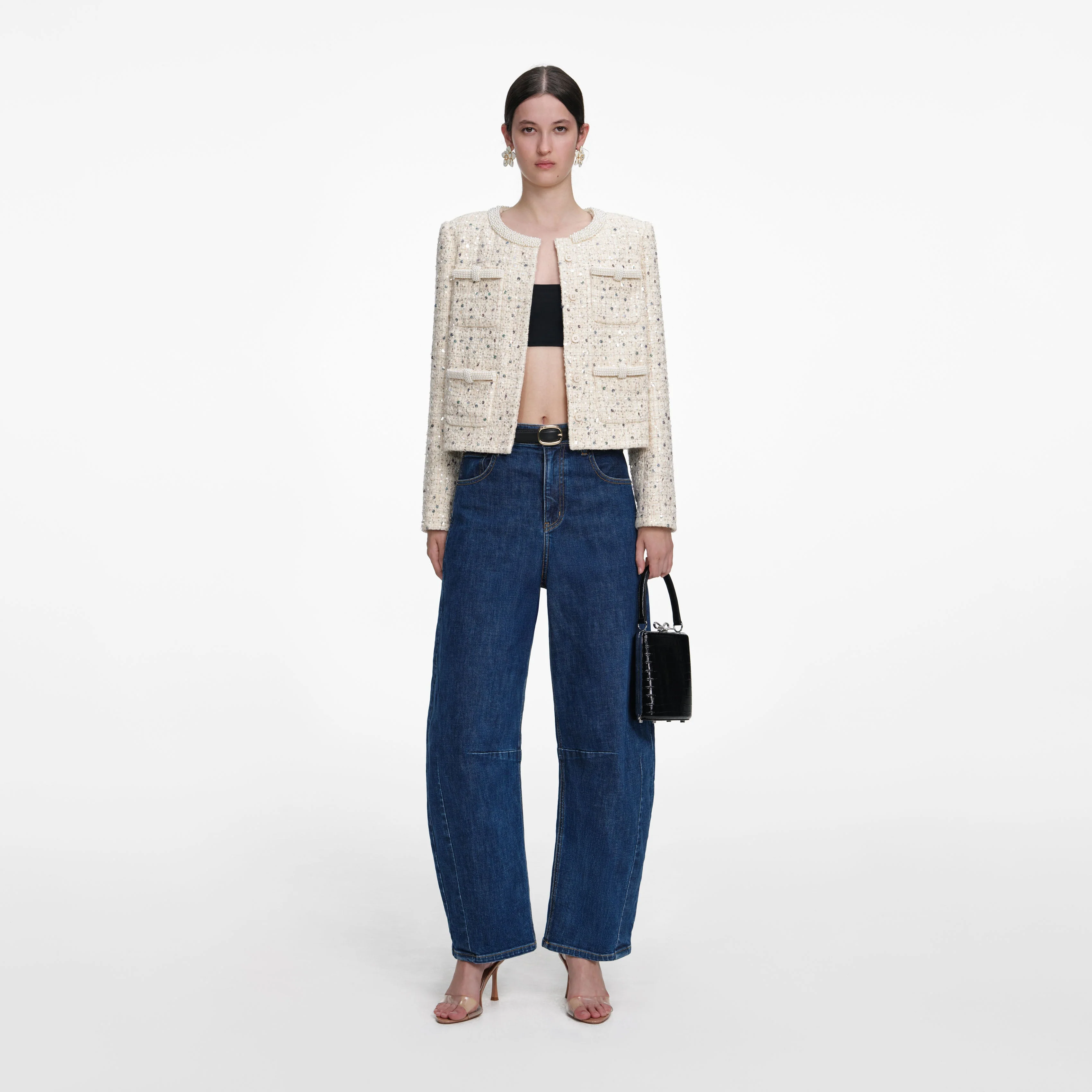 Cream Embellished Boucle Jacket - Image 2