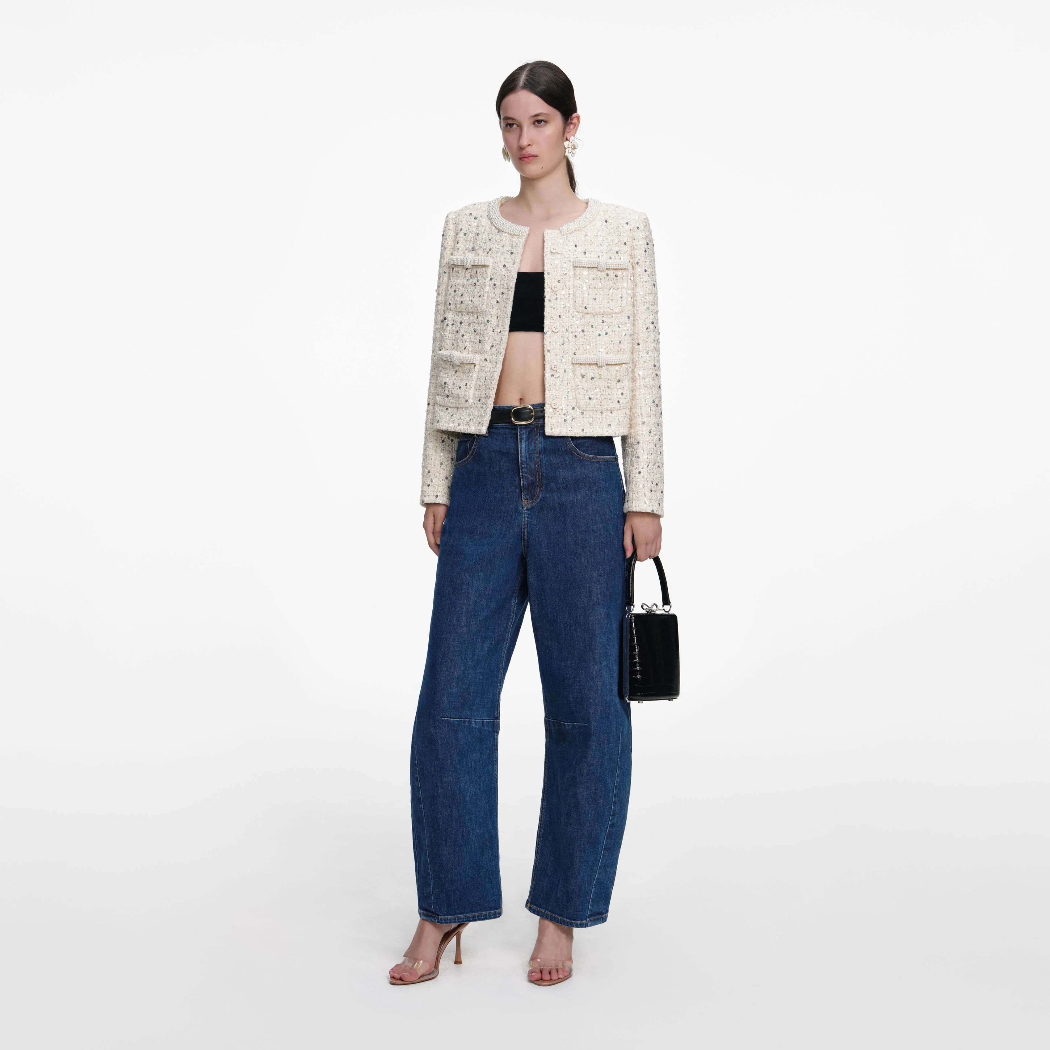 Cream Embellished Boucle Jacket - Image 3