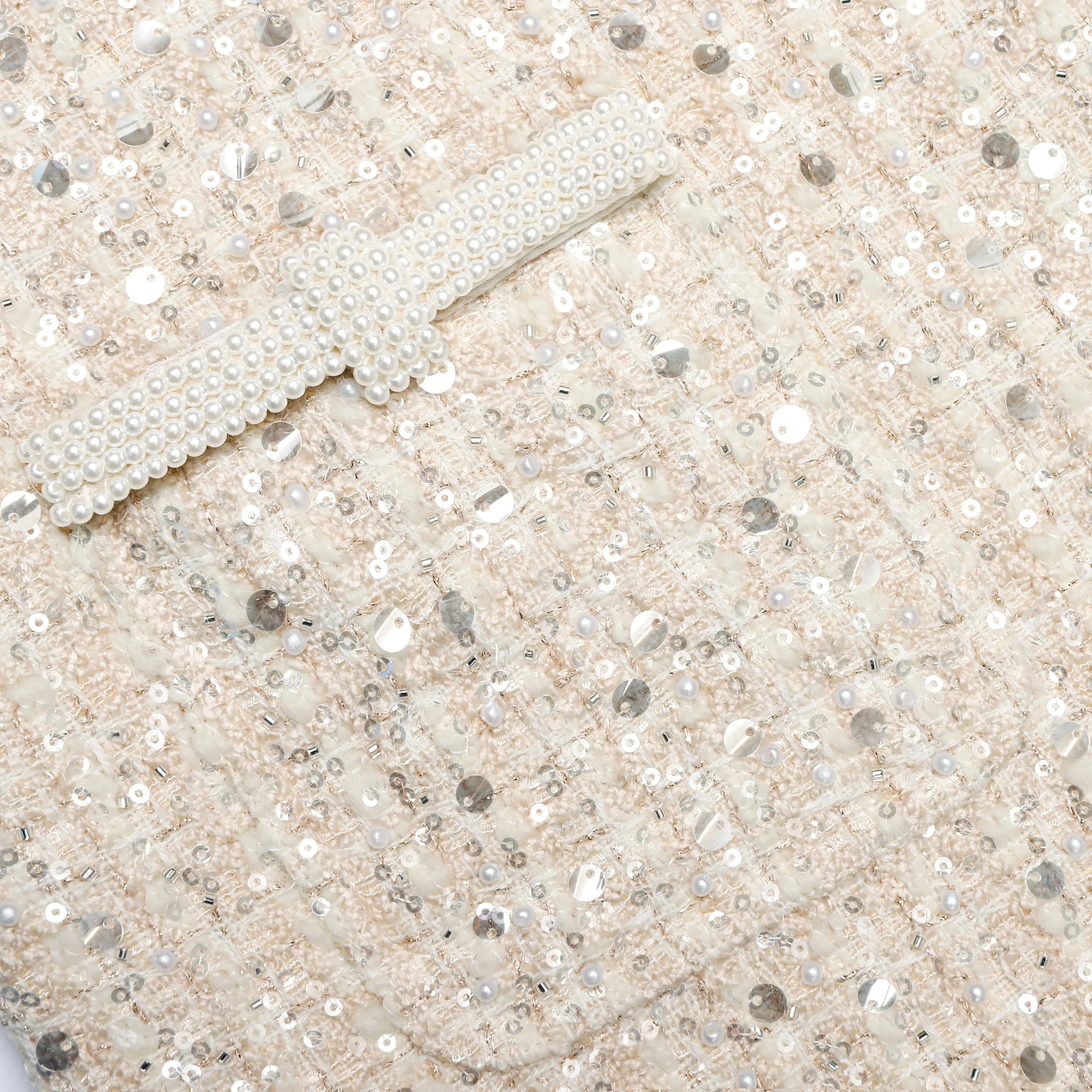 Cream Embellished Boucle Mini Dress - Image 6
