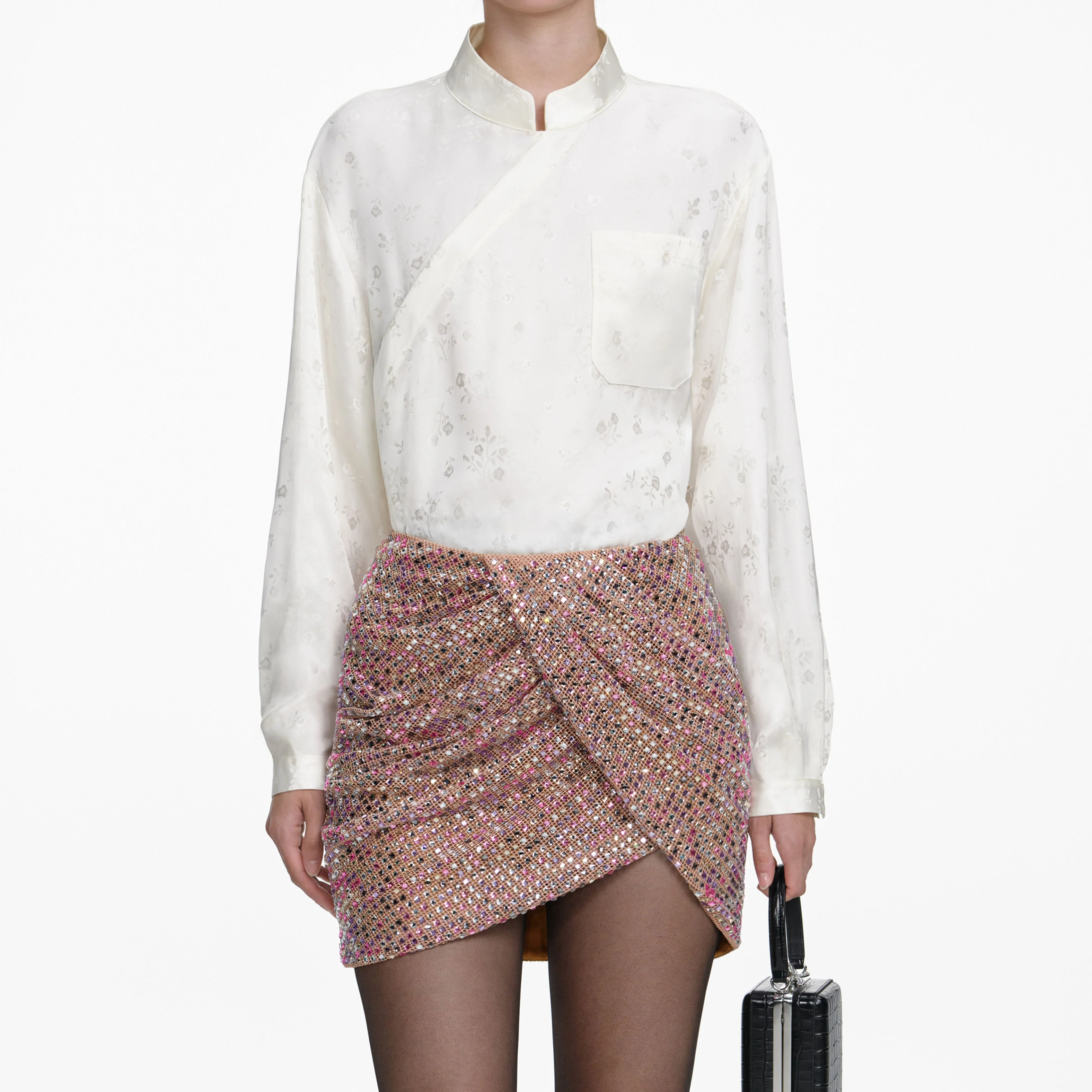 Cream Satin Jacquard Blouse - Image 4