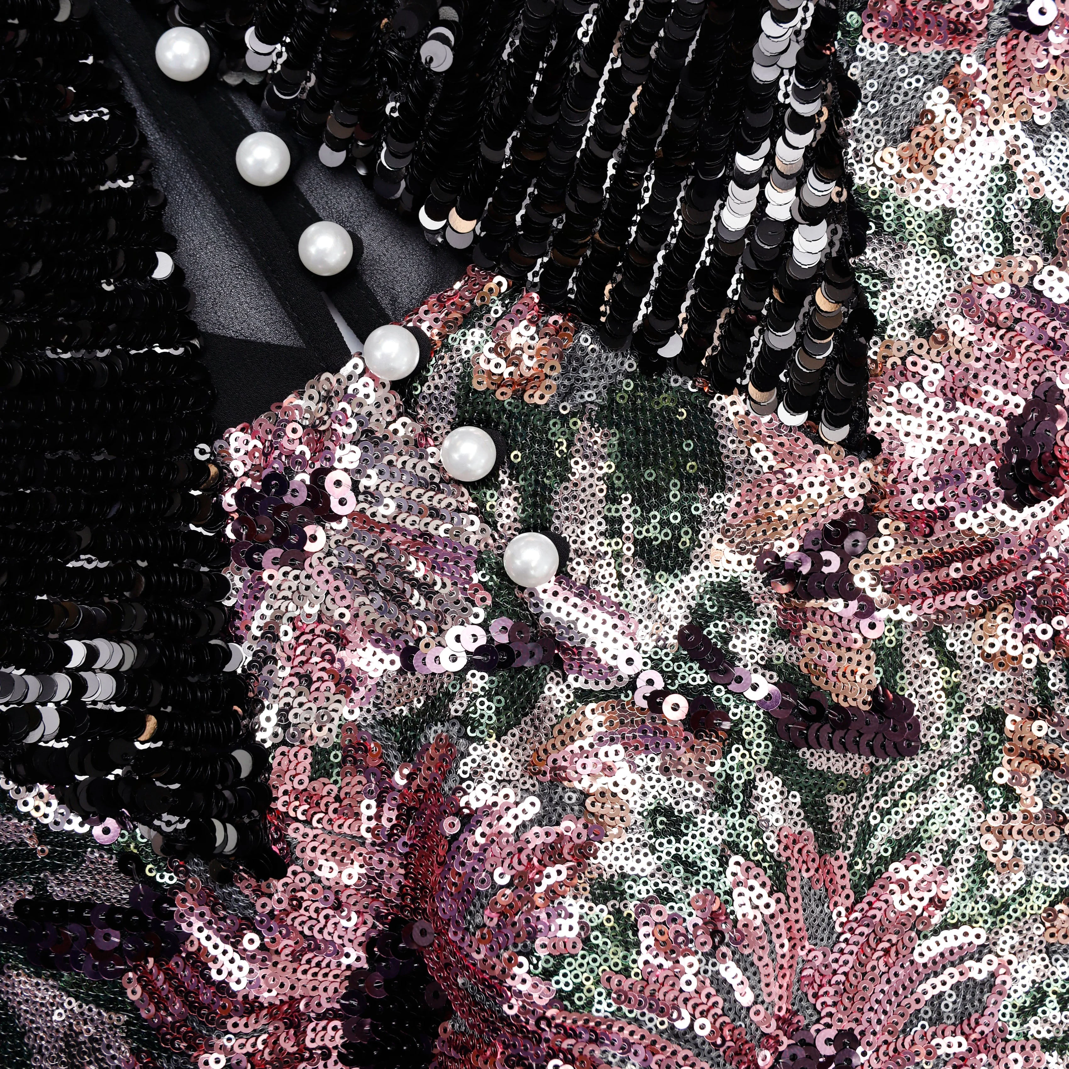 Floral Sequin Lace Trim Mini Dress - Image 5