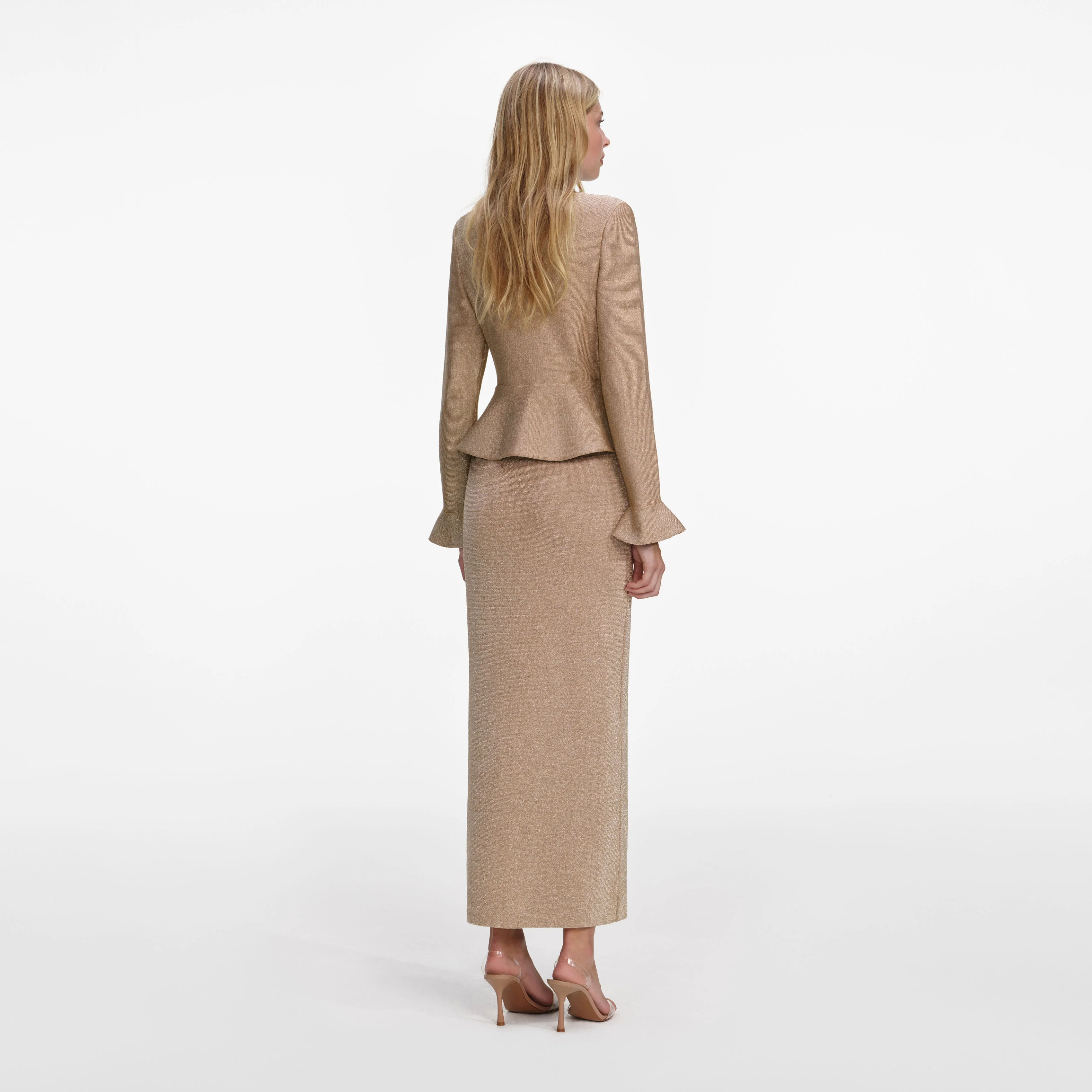 Gold Crystal Trim Knit Midi Dress - Image 3