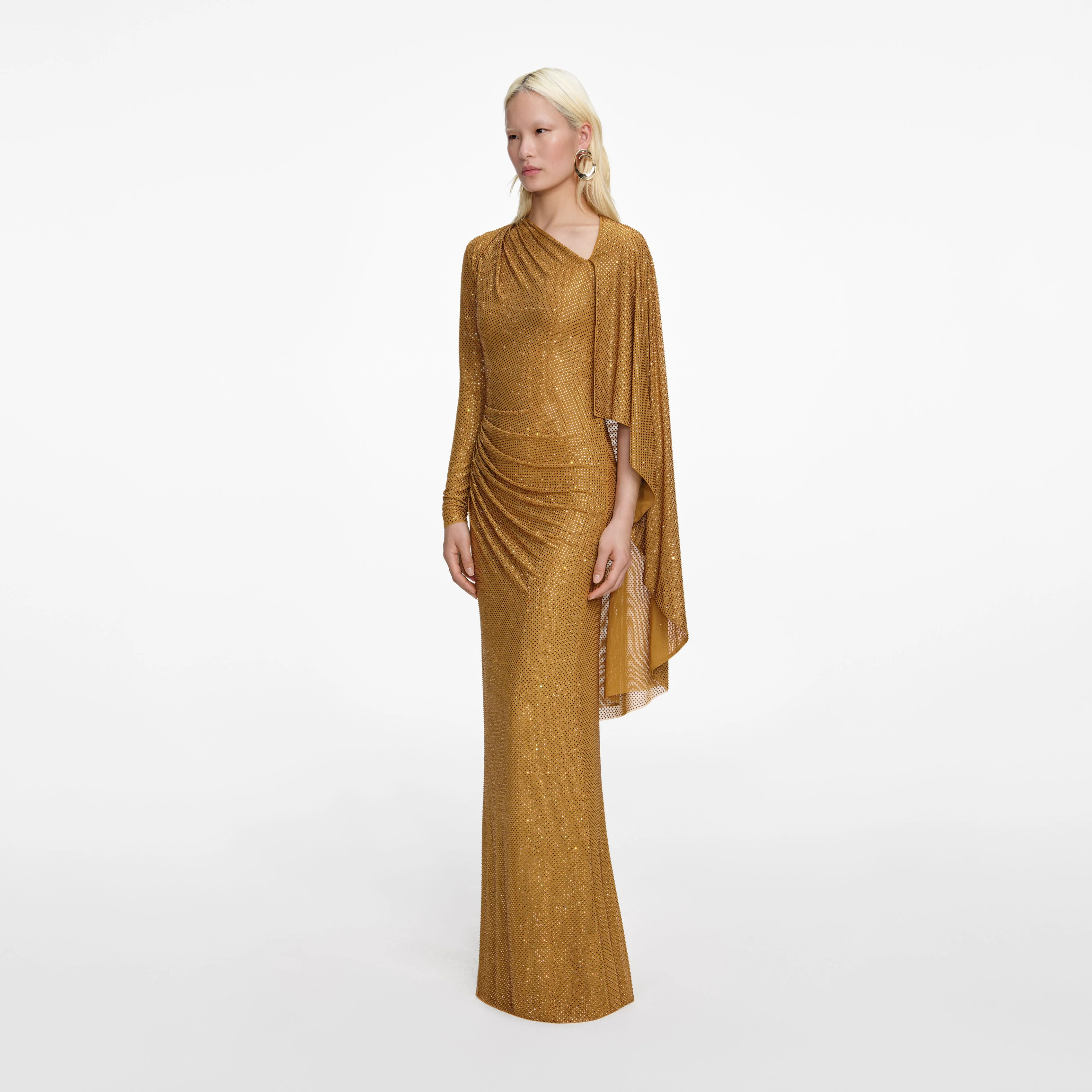 Gold Rhinestone Drape Maxi Dress - Image 3