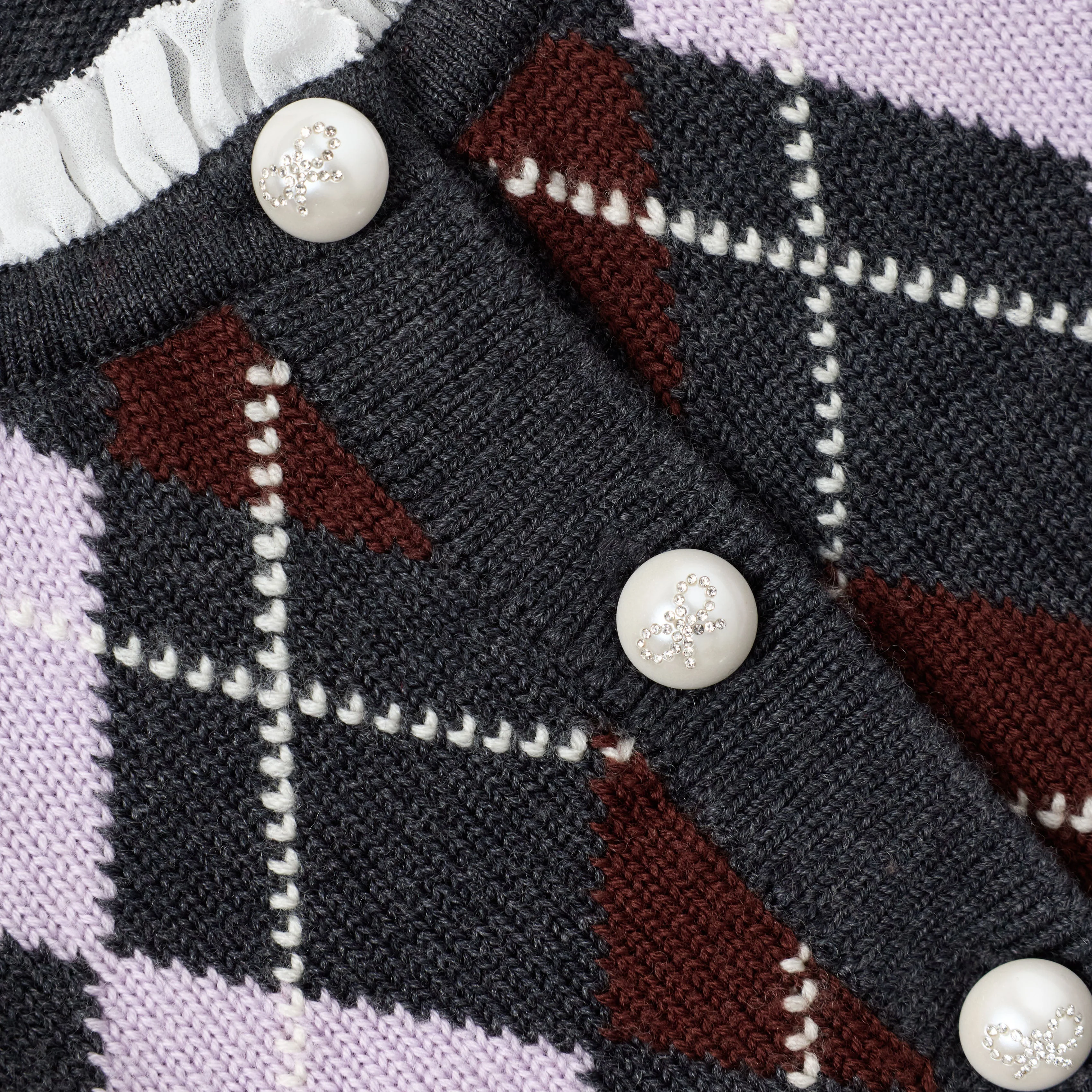 Grey Argyle Embellished Cardigan - Image 3