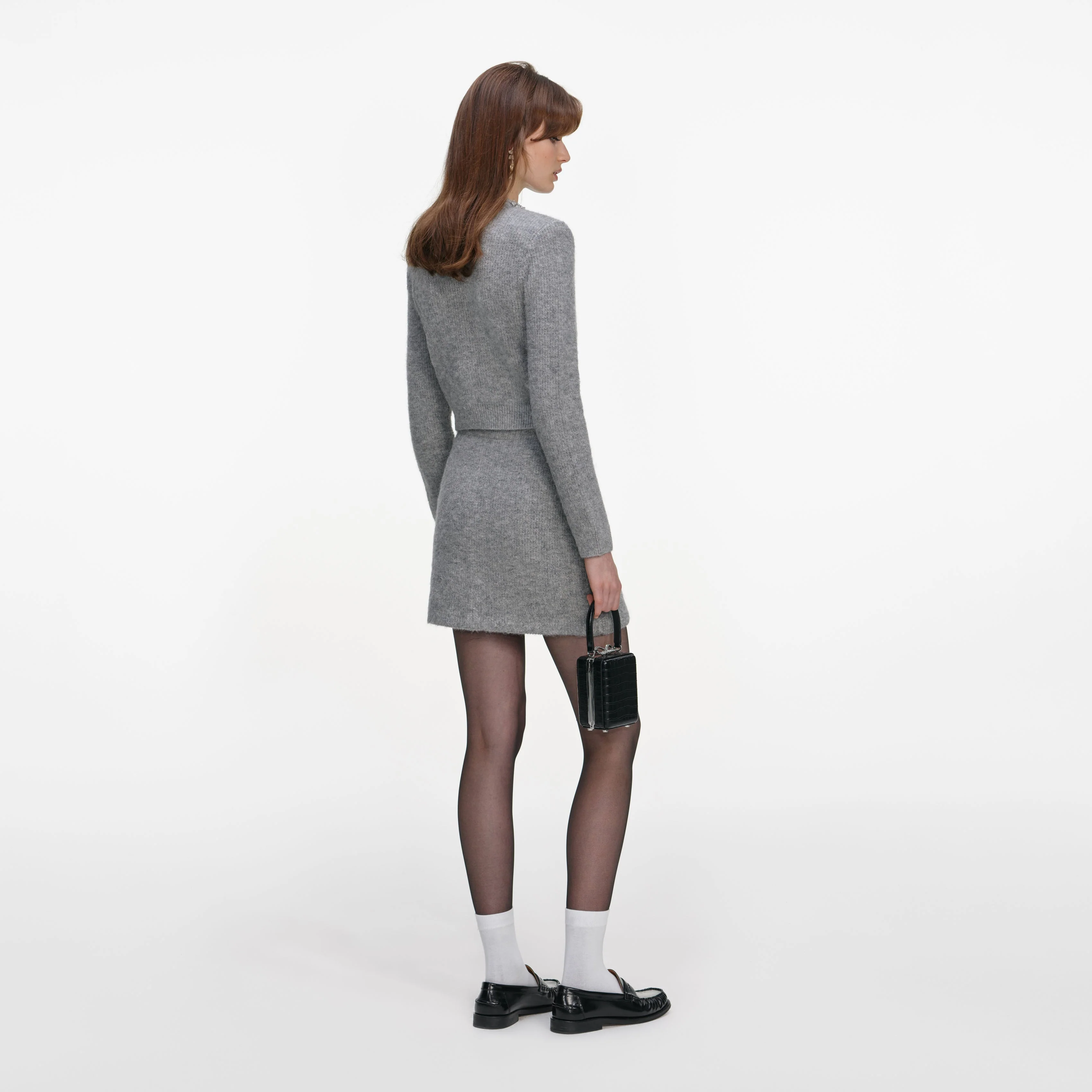 Grey Fluffy Crystal Trim Cardigan - Image 3
