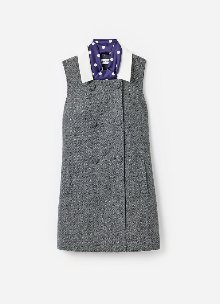 Grey Herringbone Scarf Detail Mini Dress - Image 6