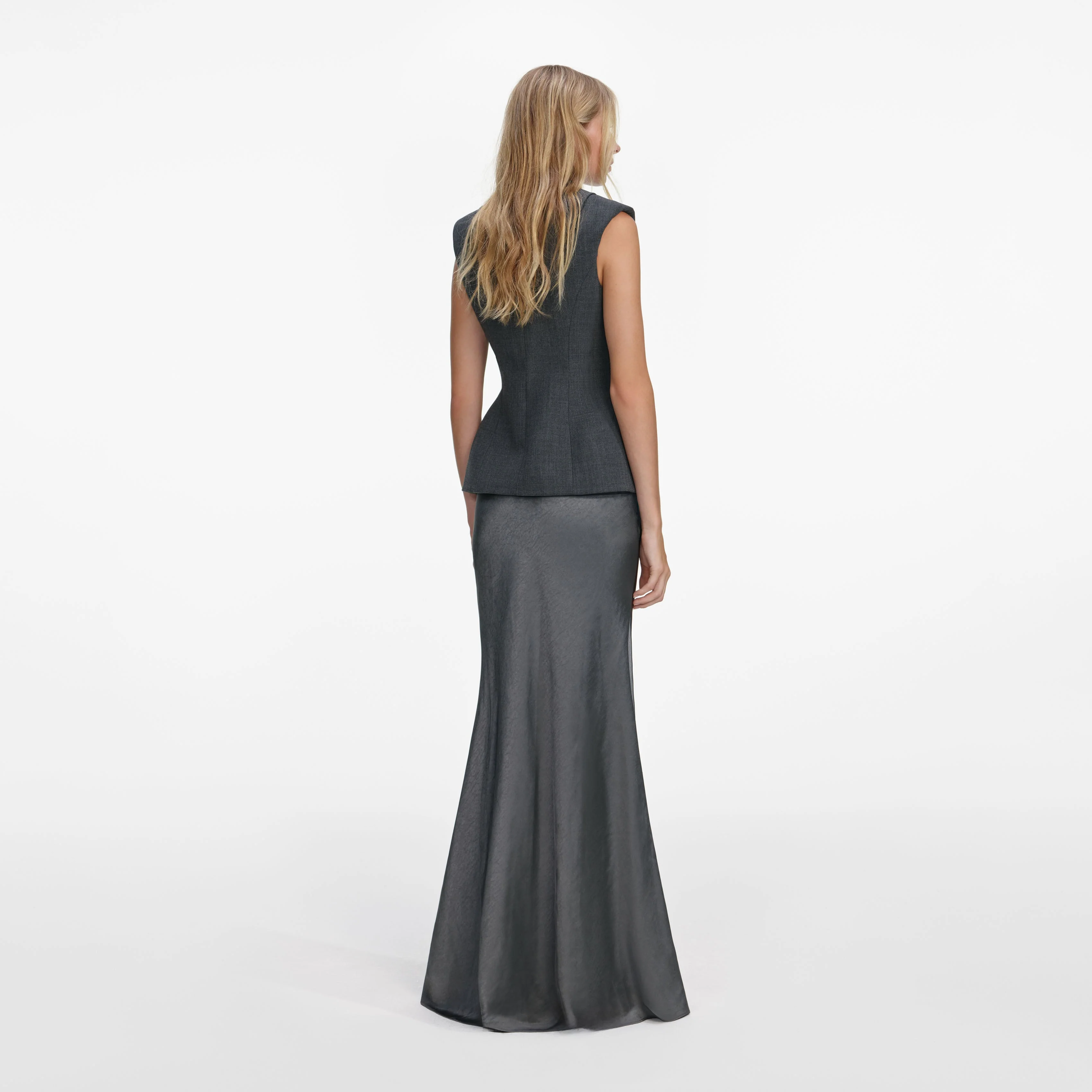 Grey Tailored Satin Maxi Dress - Image 3