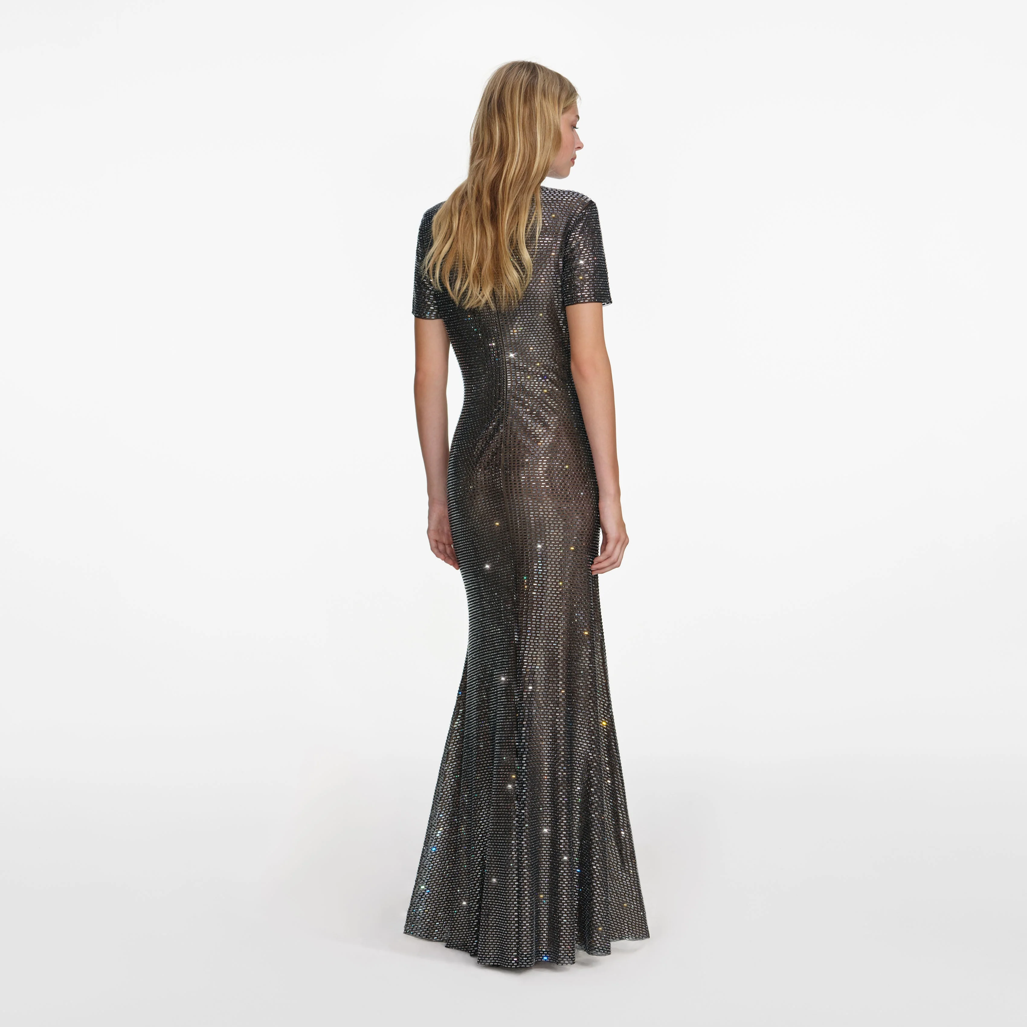 Gunmetal Rhinestone Mesh Maxi Dress - Image 3