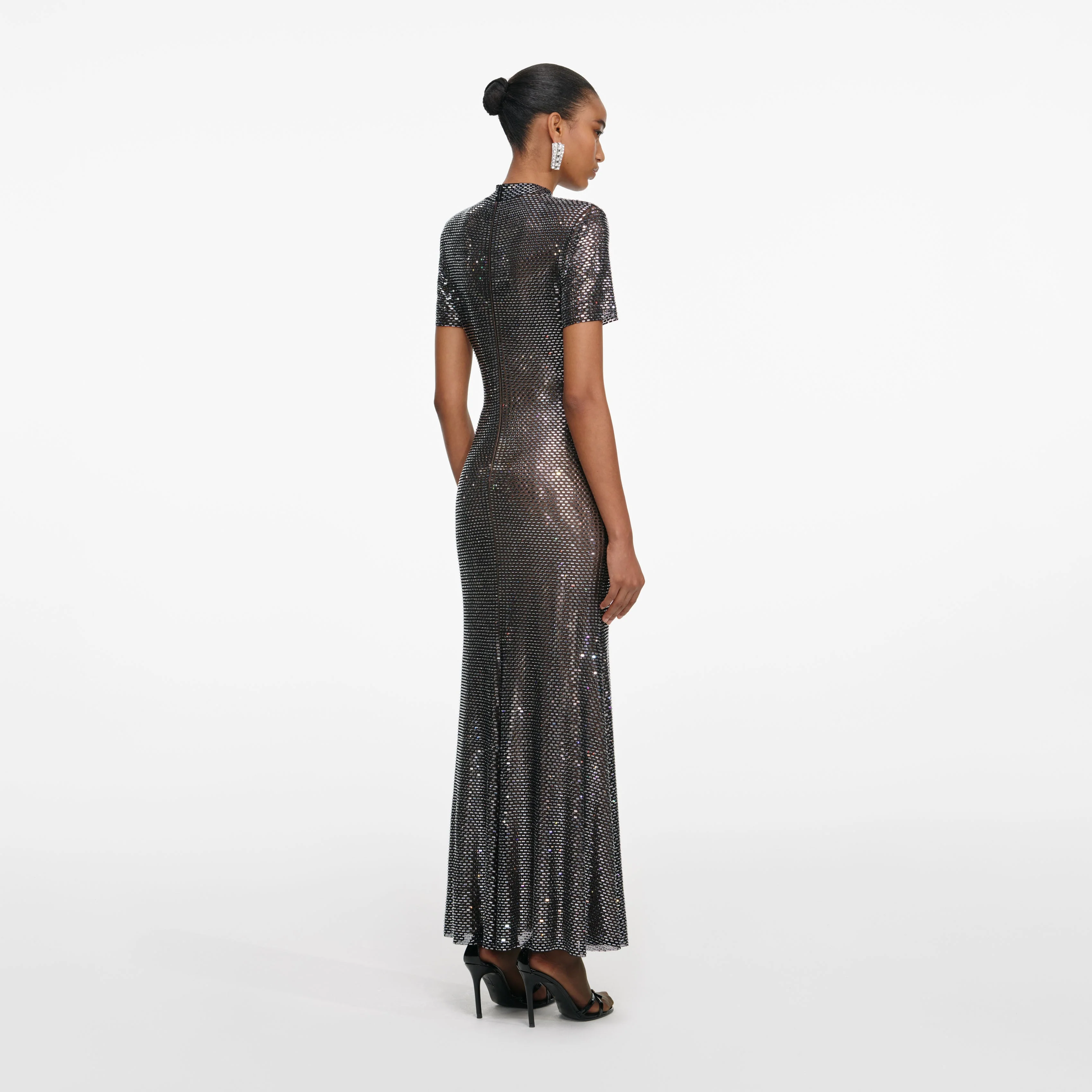 Gunmetal Rhinestone Mesh Midi Dress - Image 3