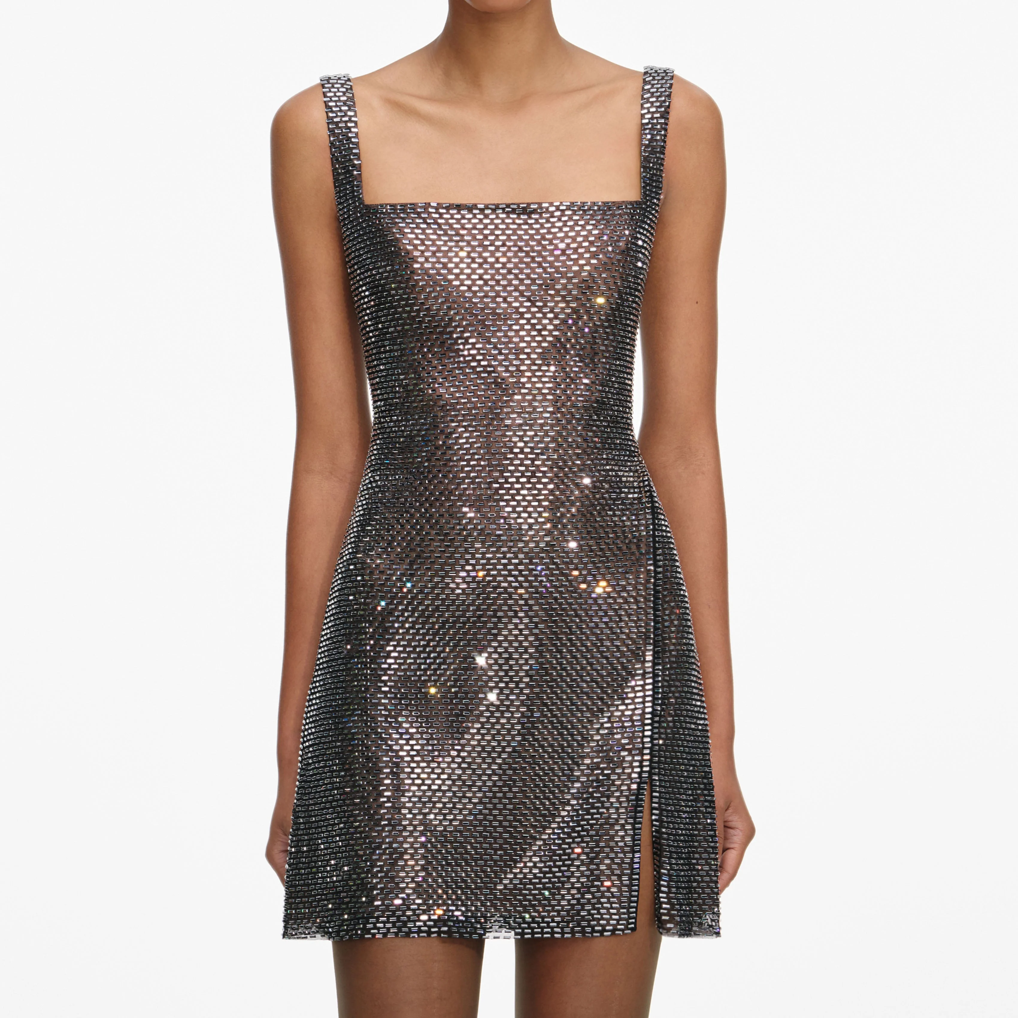 Gunmetal Rhinestone Mesh Mini Dress - Image 4