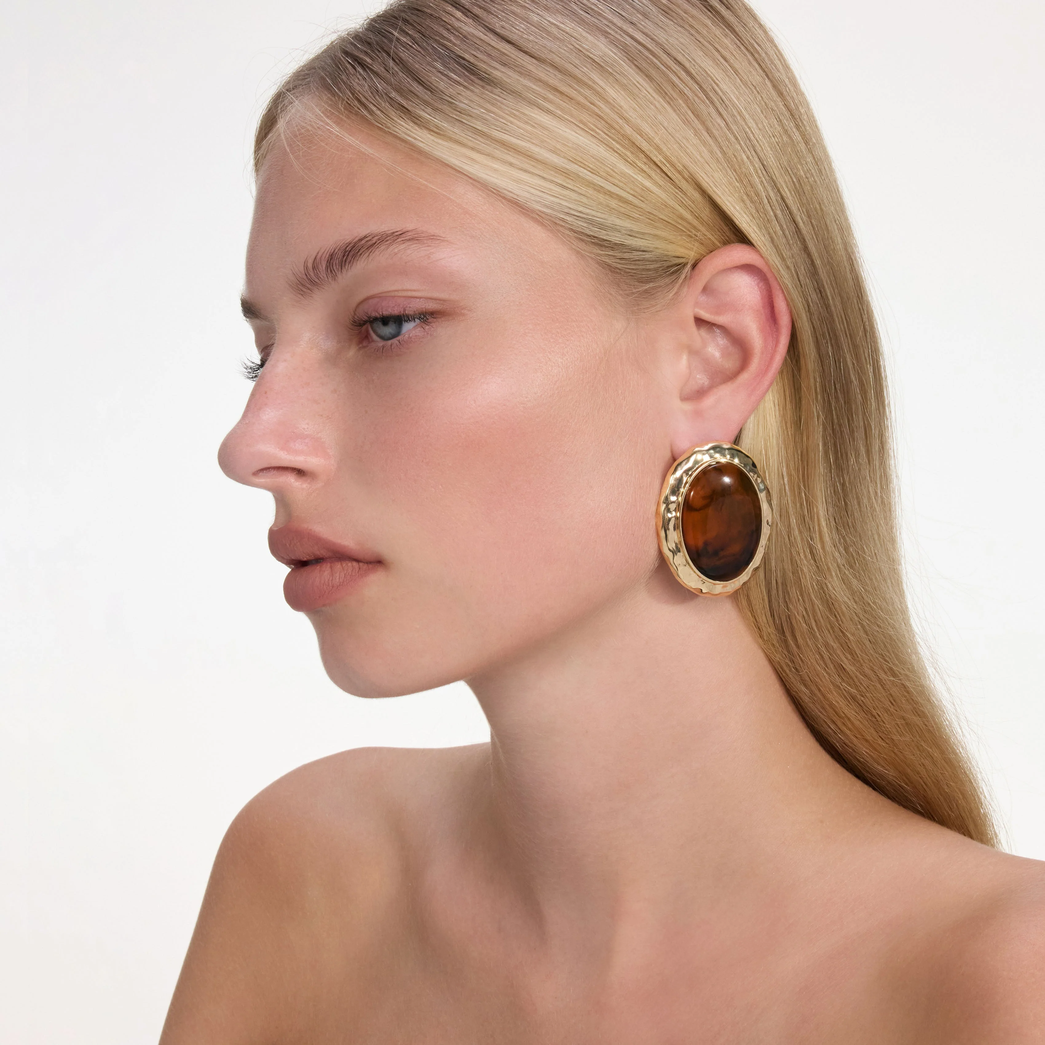 Hammered Gold Tiger Eye Earrings - Image 2