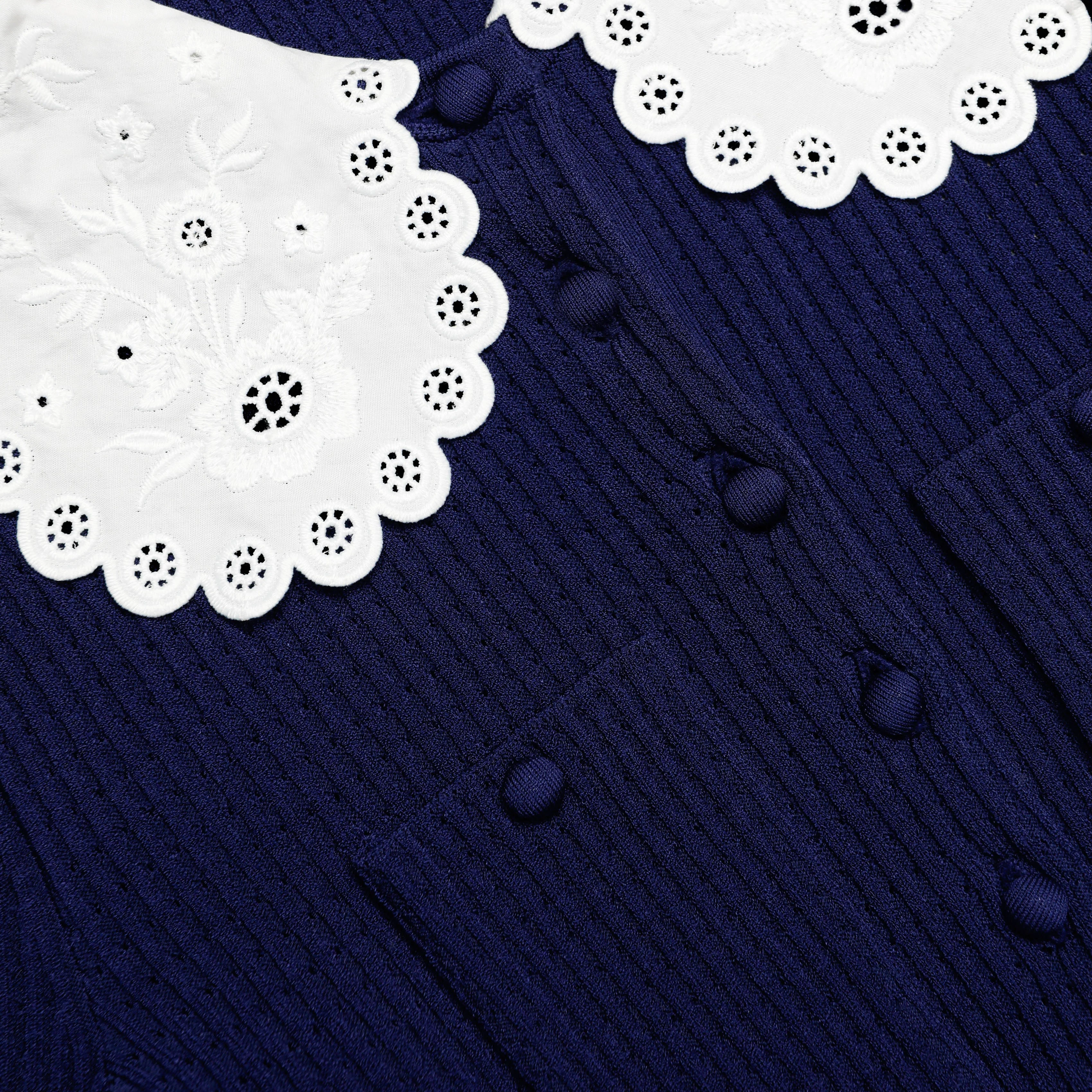 Navy Knit Taffeta Mini Dress - Image 5