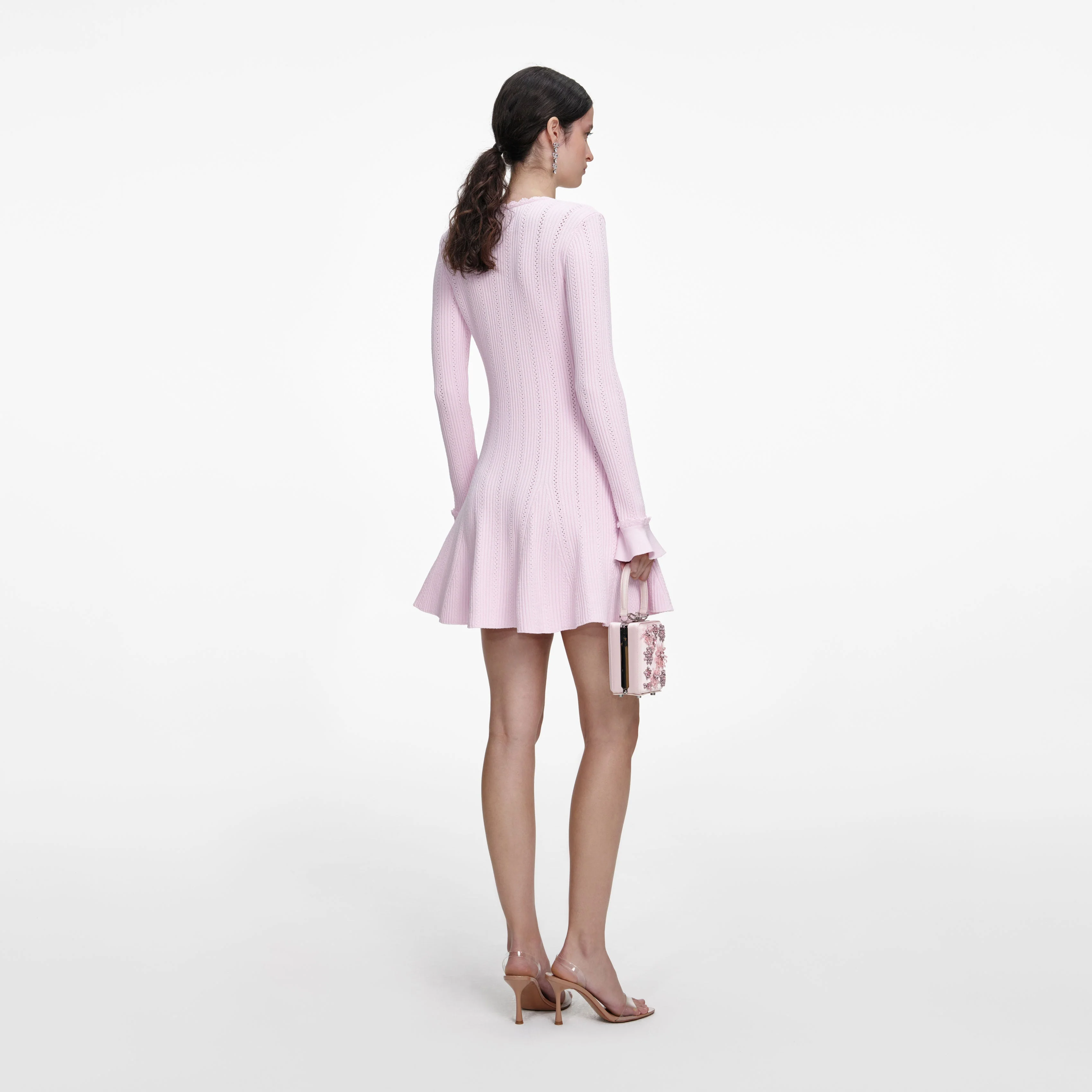 Pink Pearl Trim Knit Mini Dress - Image 3