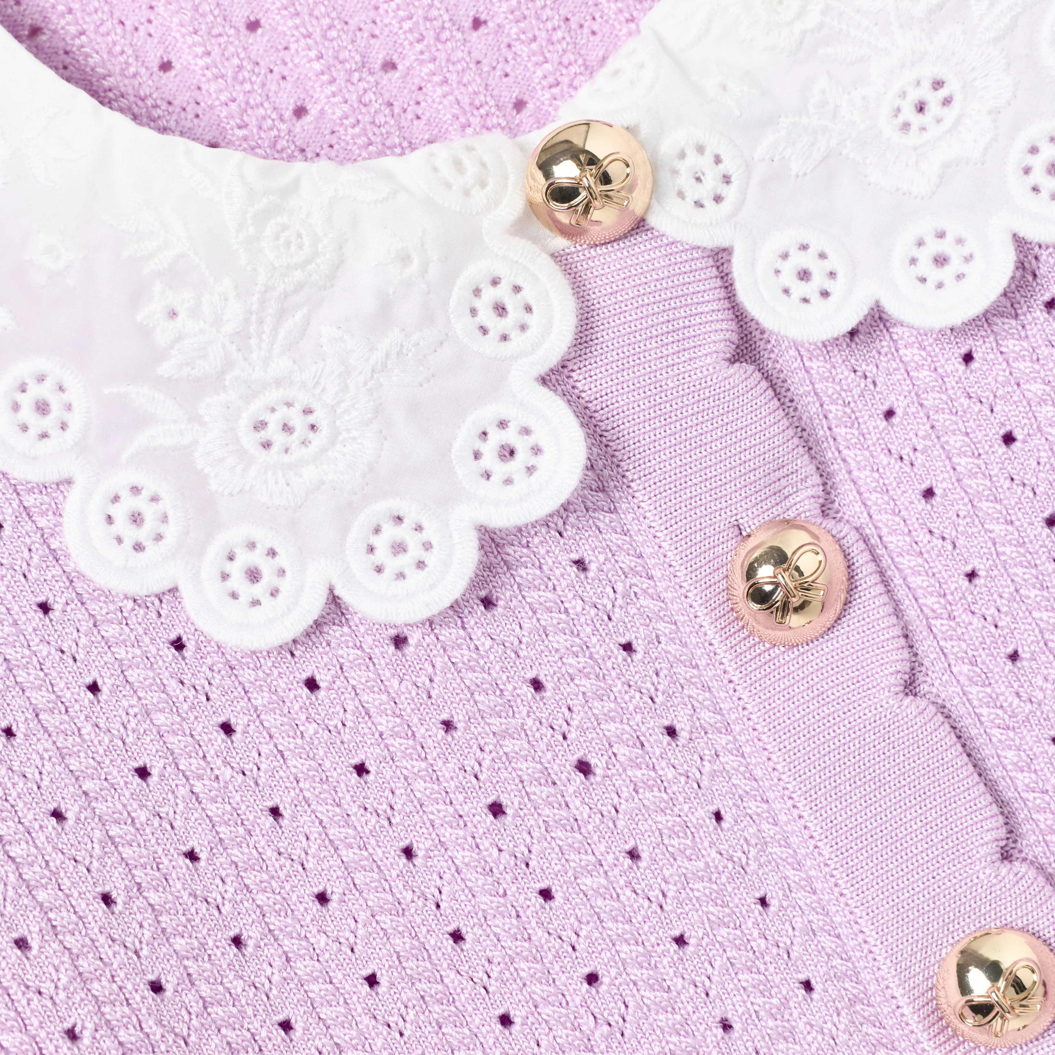 Pink Pointelle Ribbed Knit Cardigan - Image 3