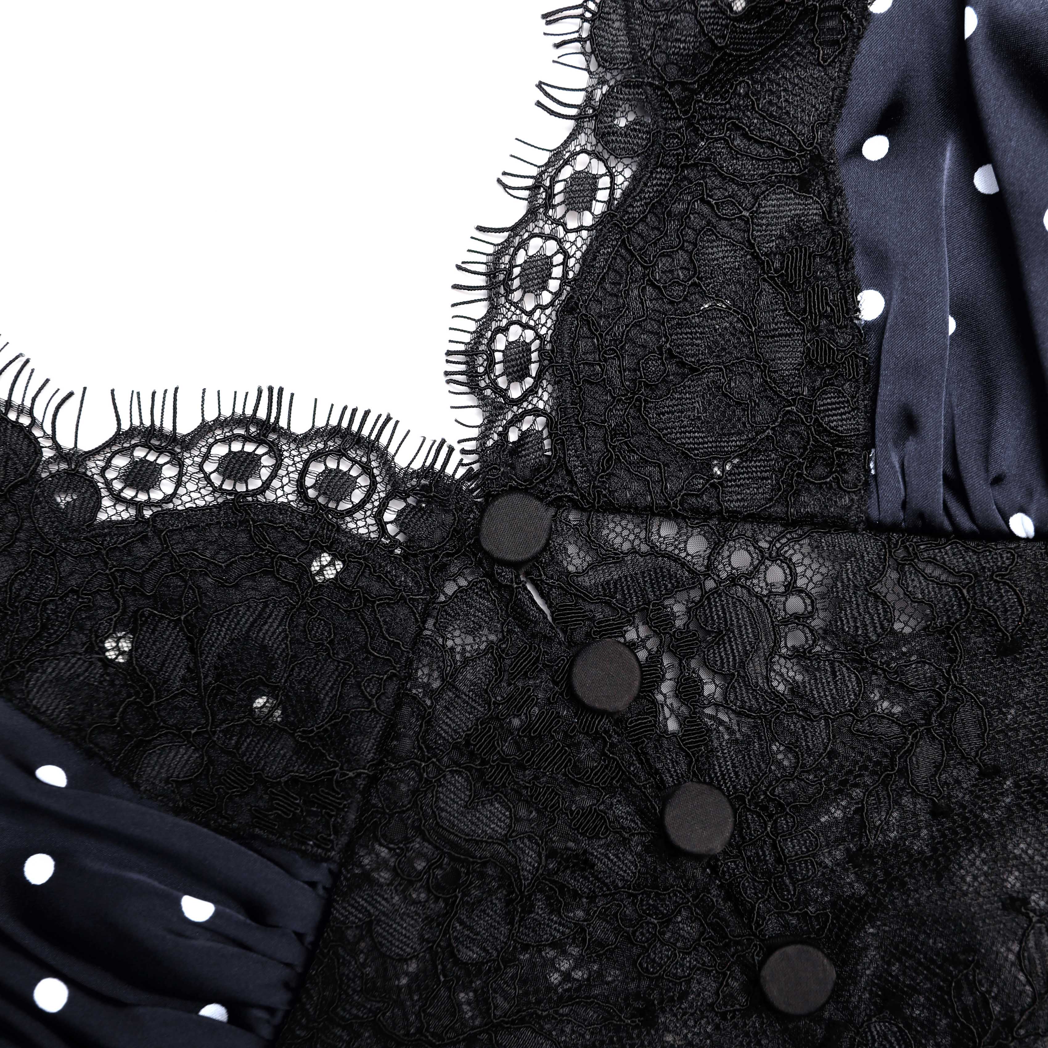 Polka Dot Satin Lace Maxi Dress - Image 5