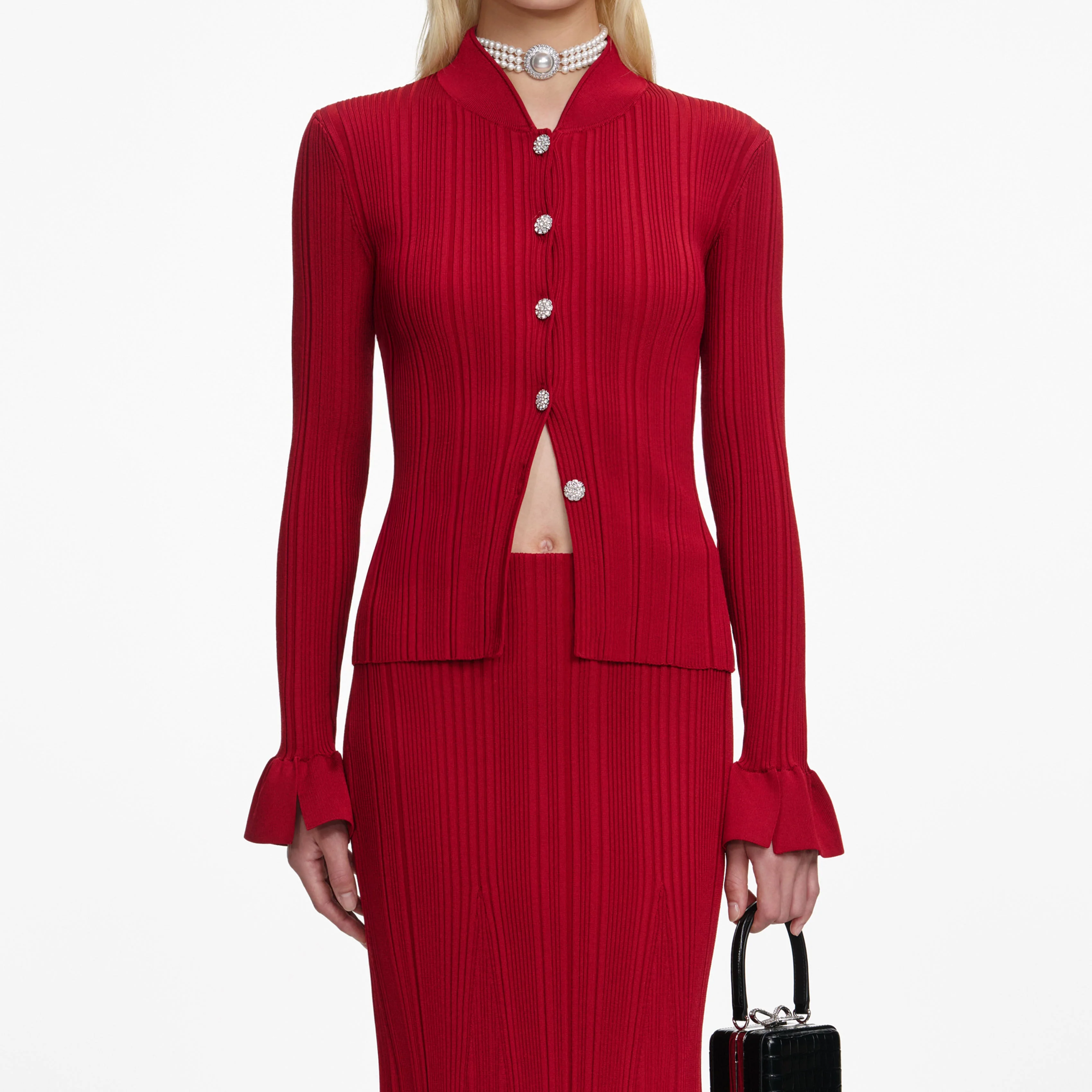 Red Viscose Knit Midi Skirt - Image 4