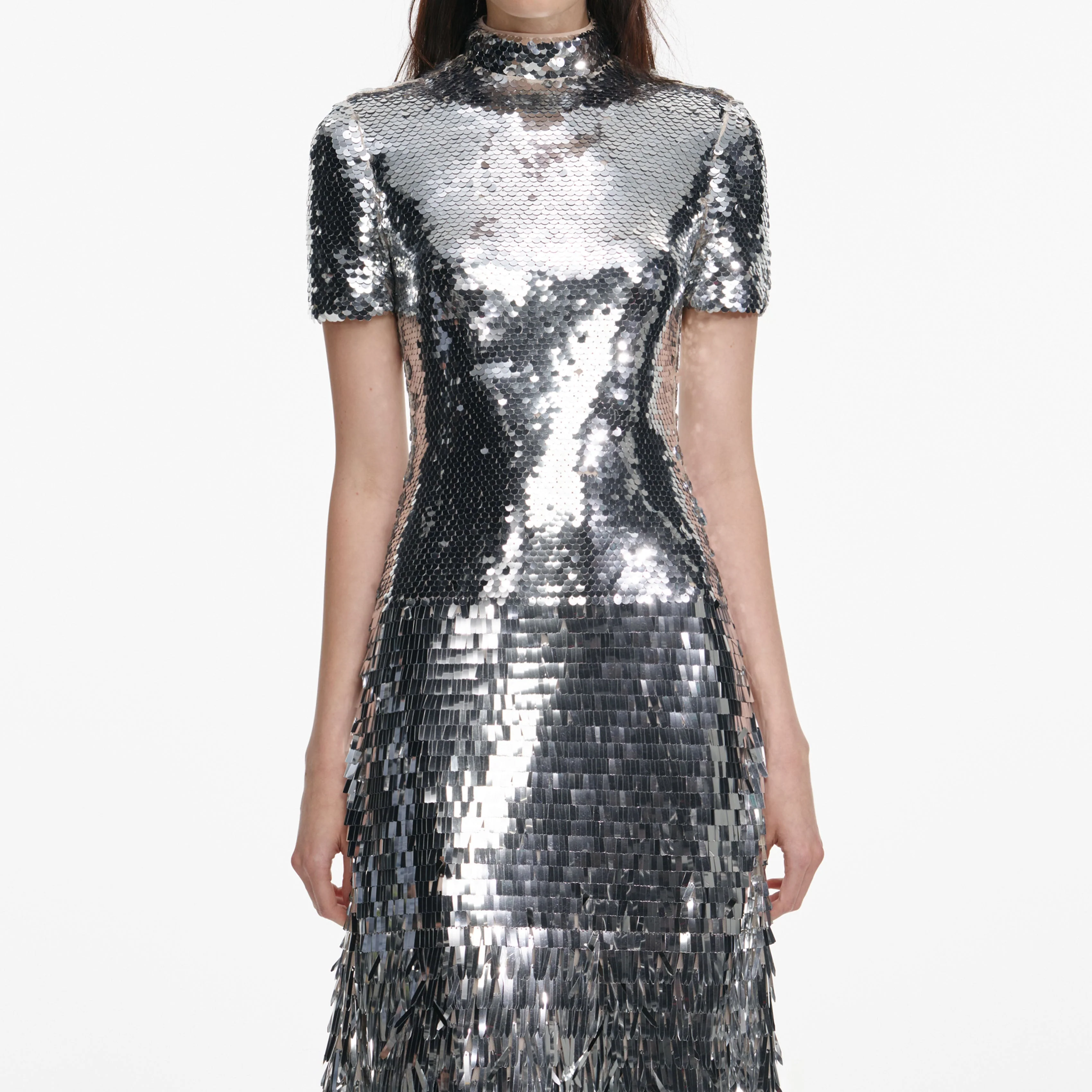 Silver Gradient Sequin Midi Dress - Image 4