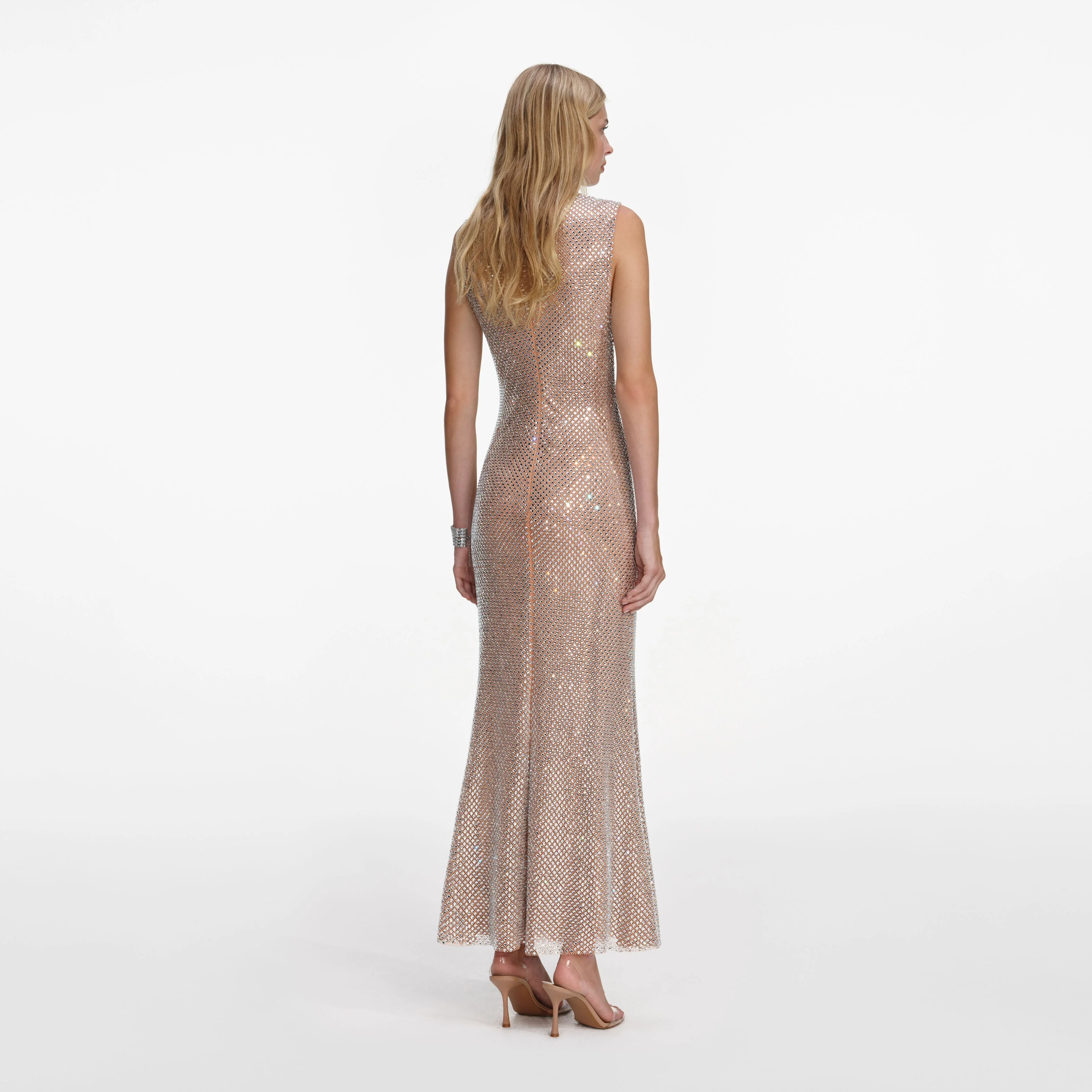 Silver Rhinestone Mesh Midi Dress - Image 3