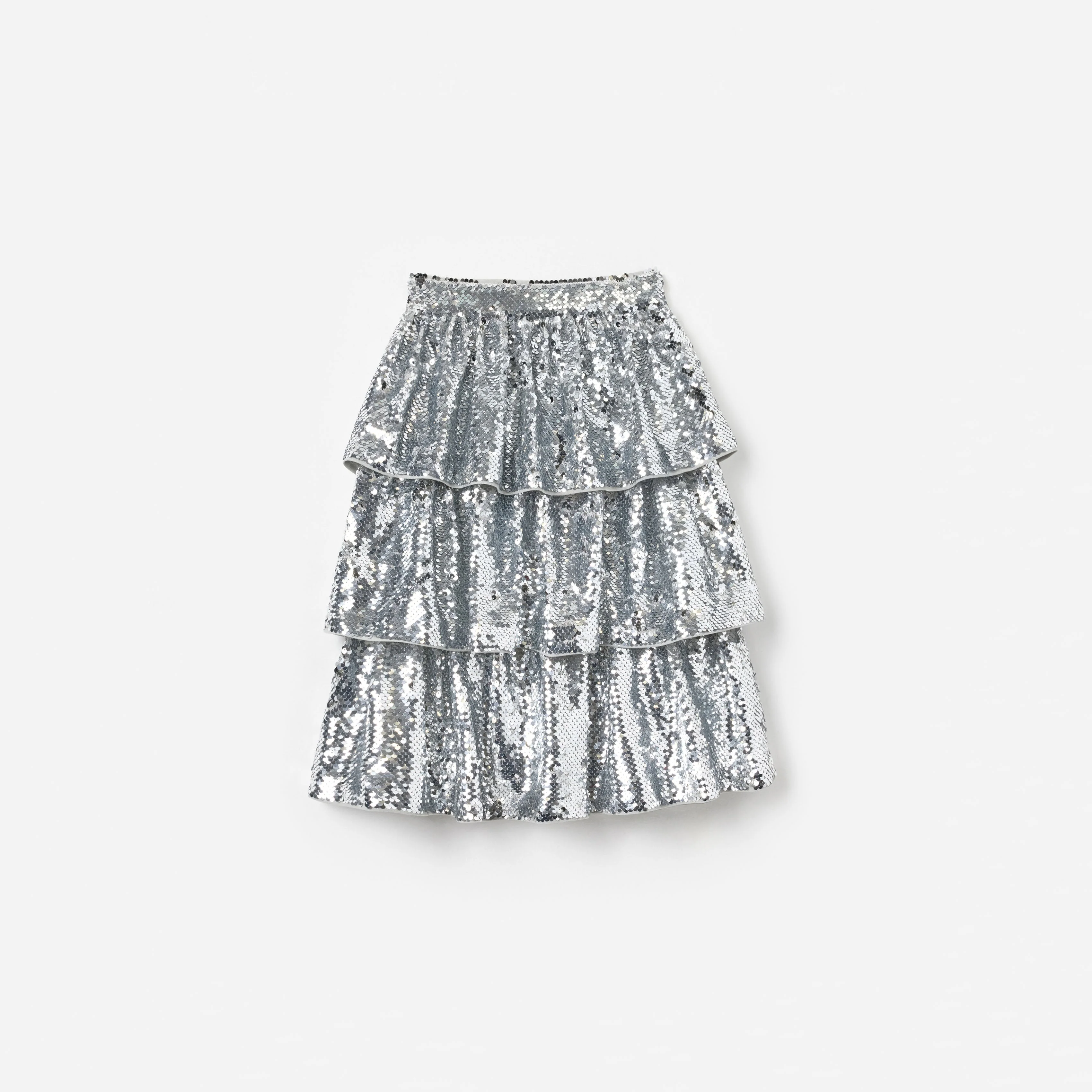 Silver Sequin Tiered Skirt