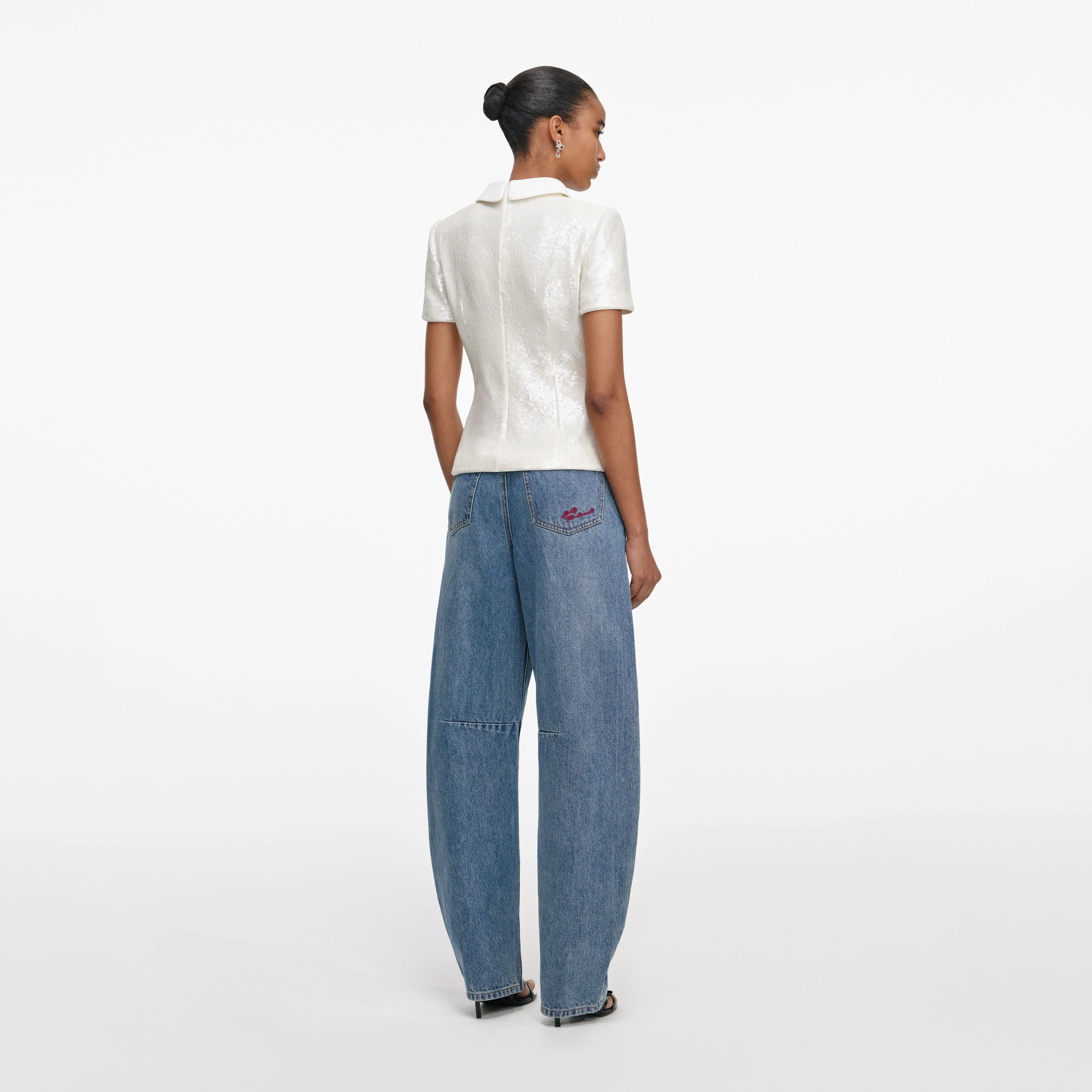 White Sequin Tailored Top - Image 3