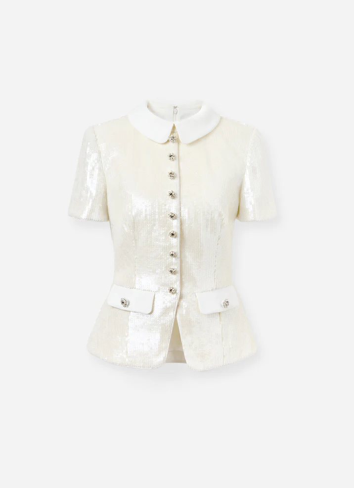 White Sequin Tailored Top - Image 6