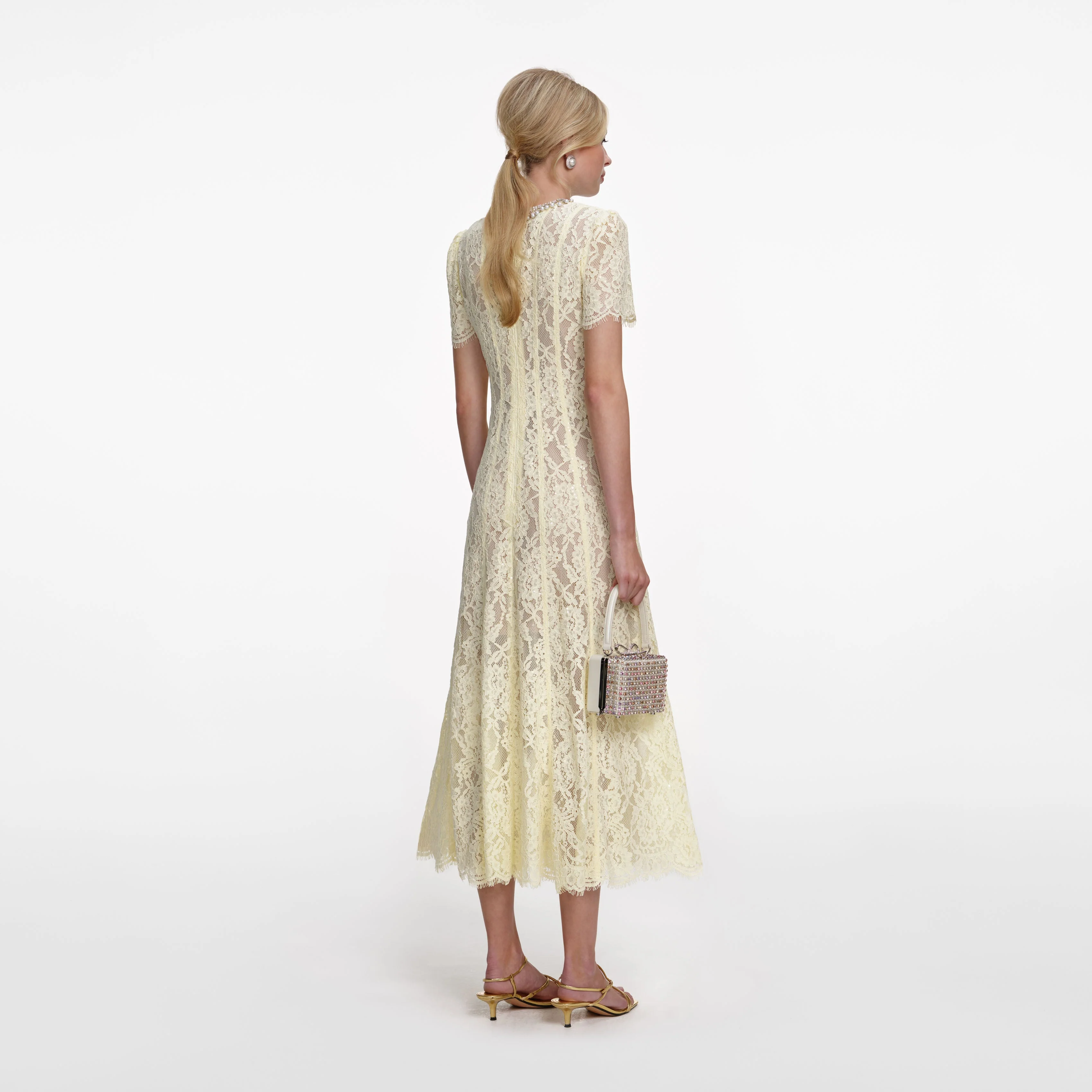 Yellow Lace Embellished Midi Dress - Image 3