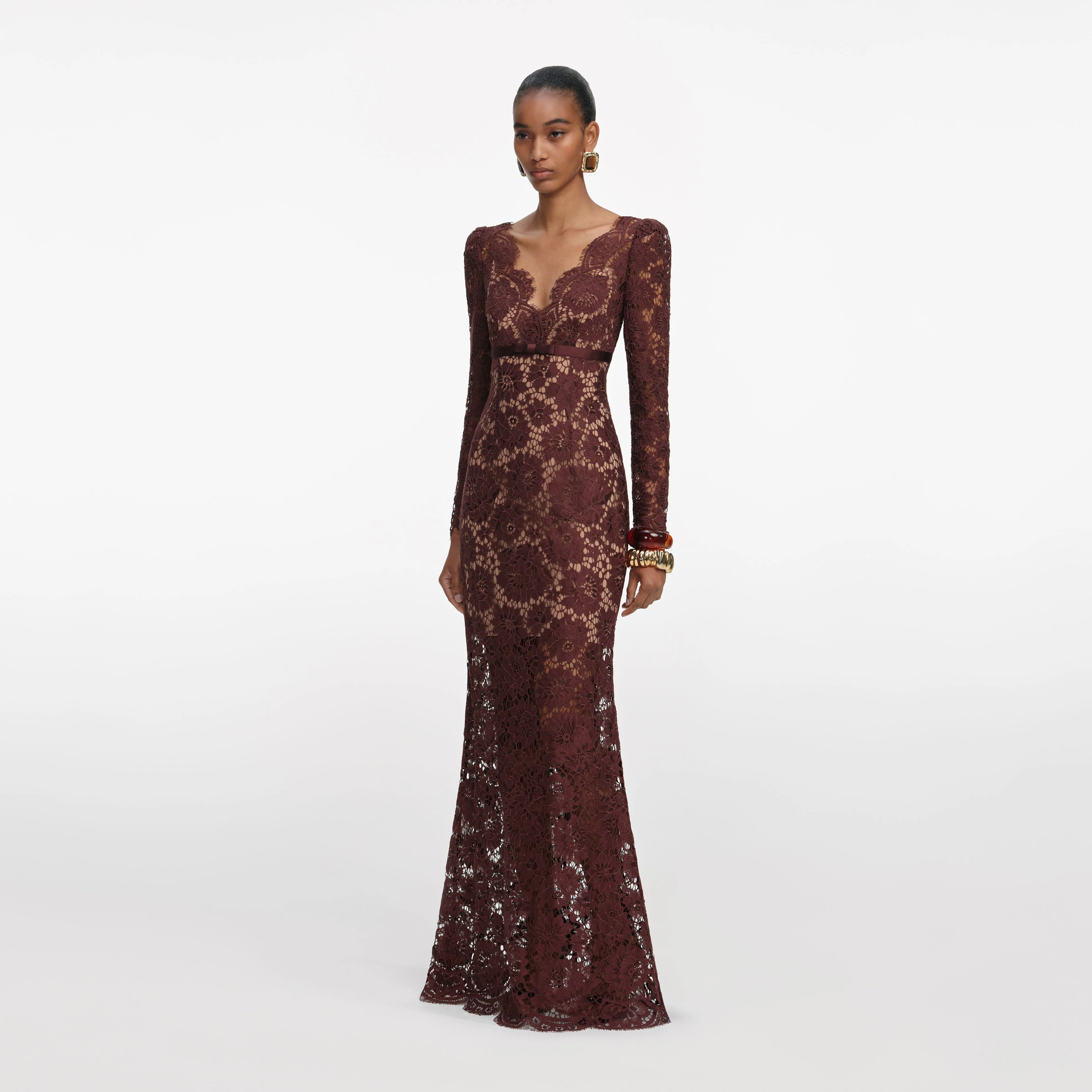 Brown Floral Lace Maxi Dress - Image 2