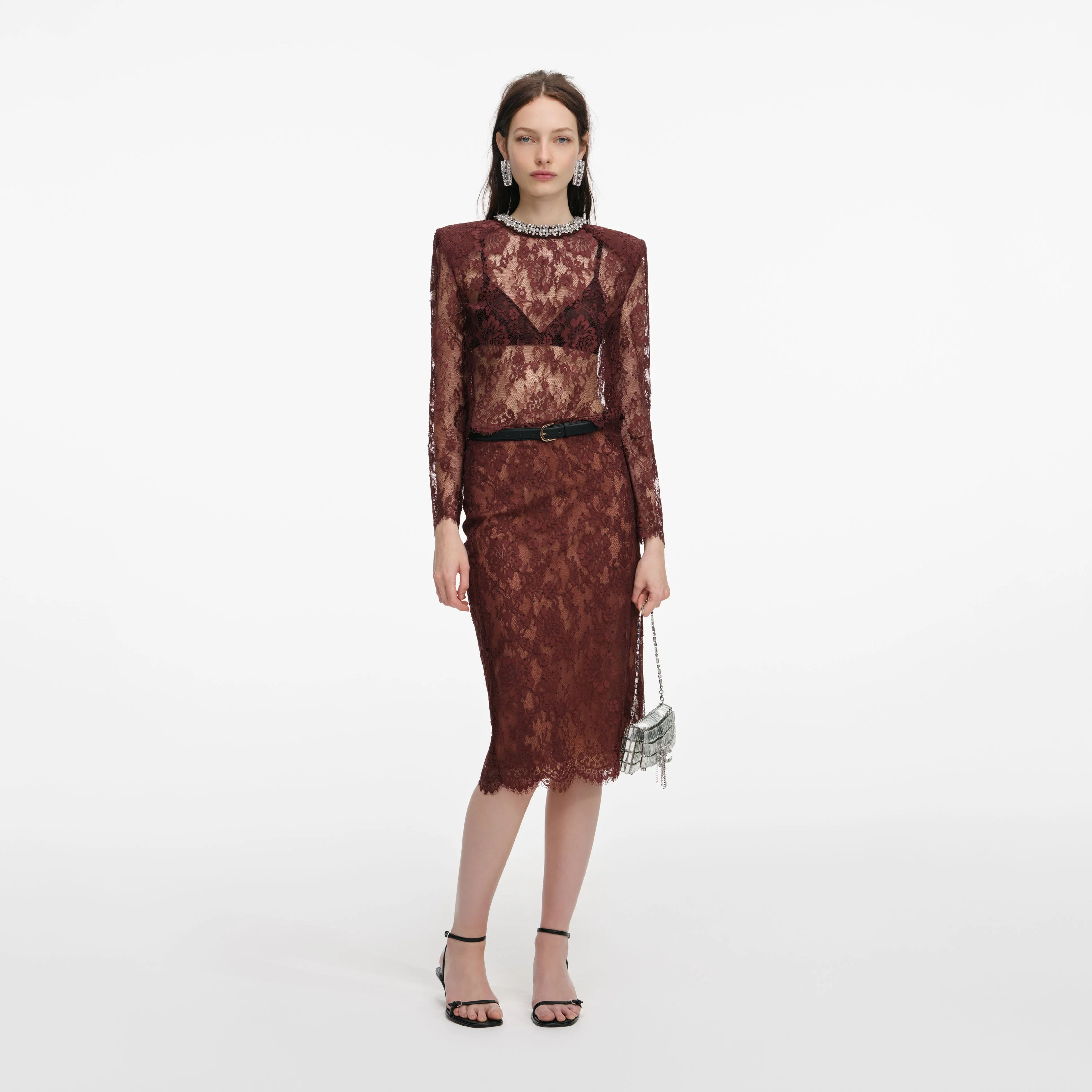 Brown Floral Lace Top