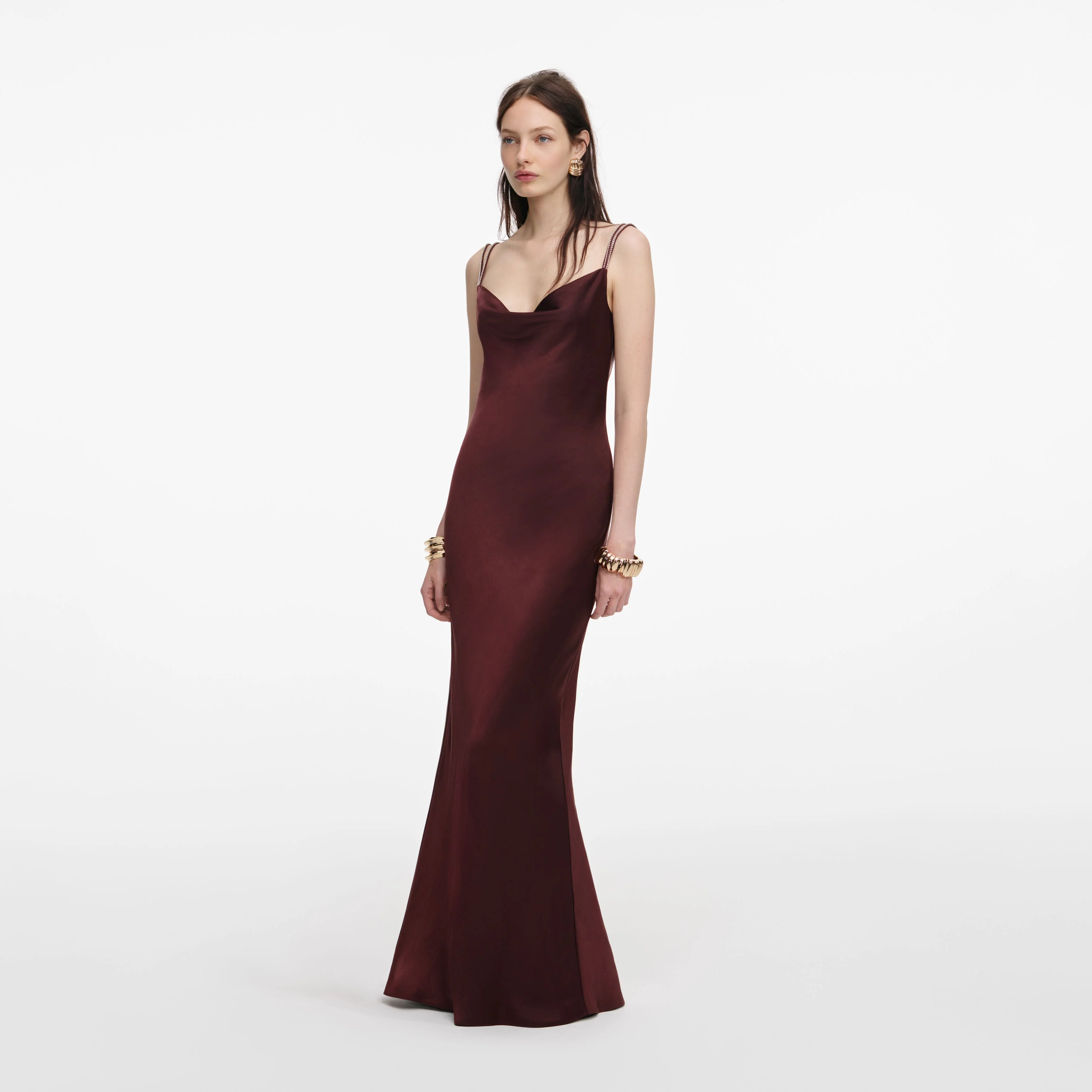 Brown Satin Diamante Maxi Dress - Image 2