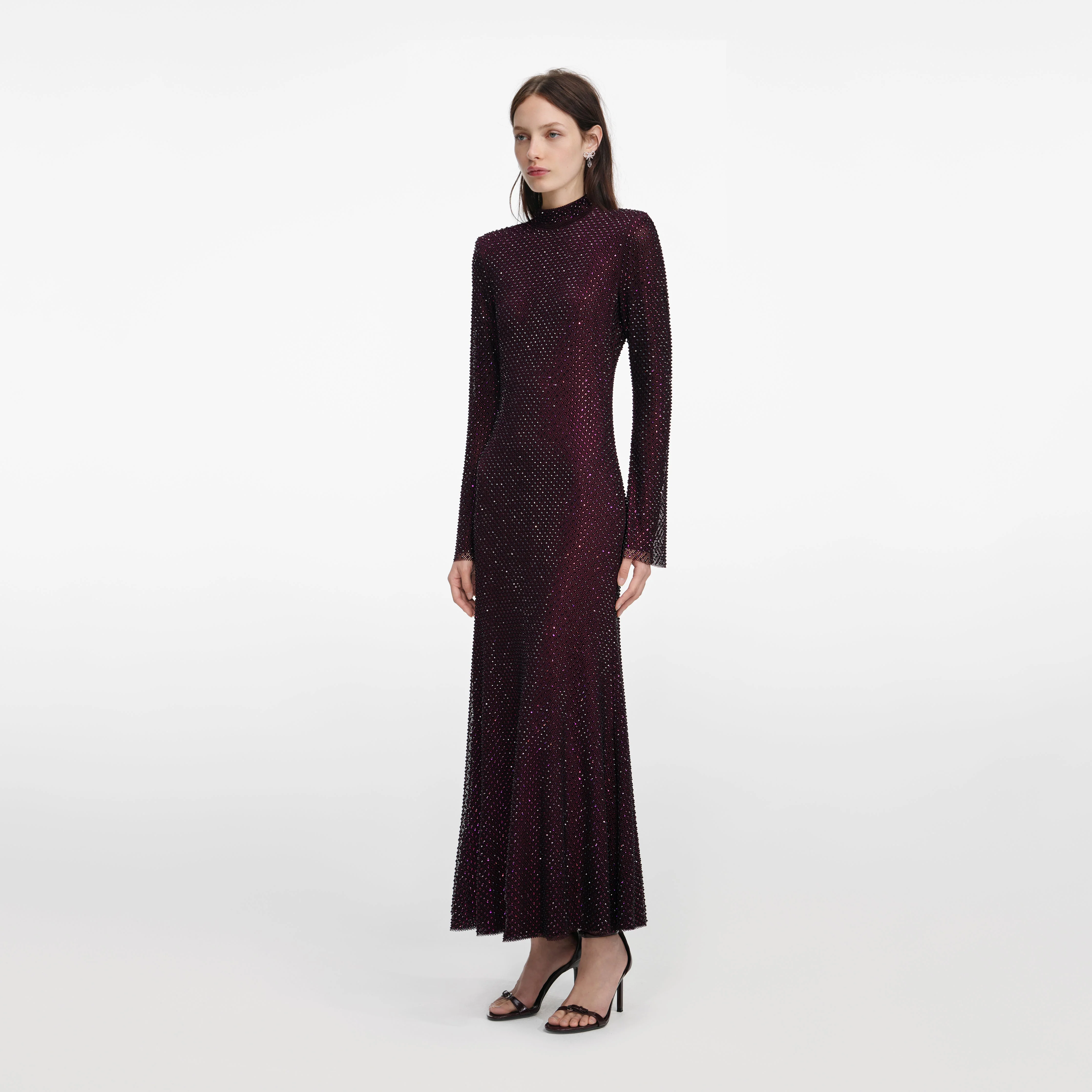 Burgundy Rhinestone Fishnet Midi Dress - Image 2