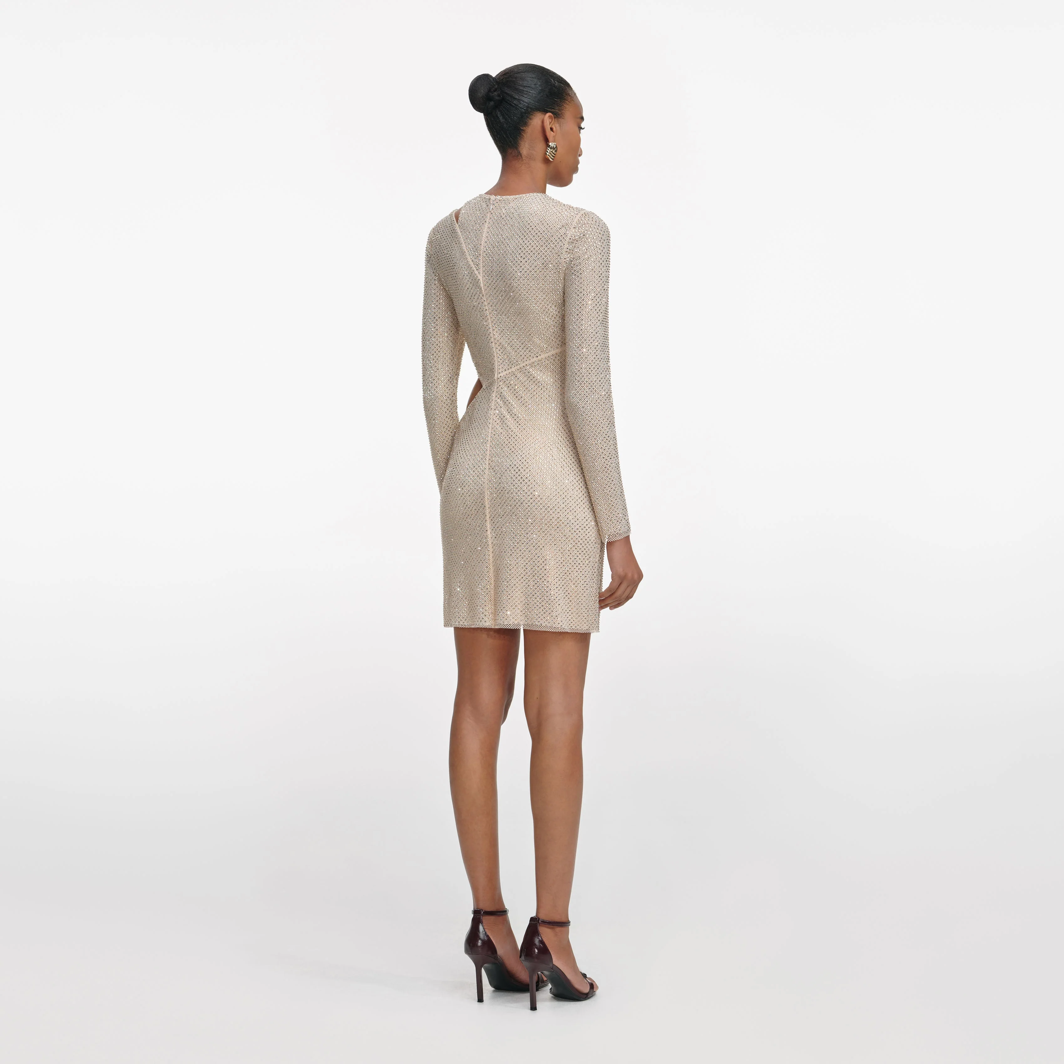 Champagne Rhinestone Lace Trim Mini Dress - Image 3