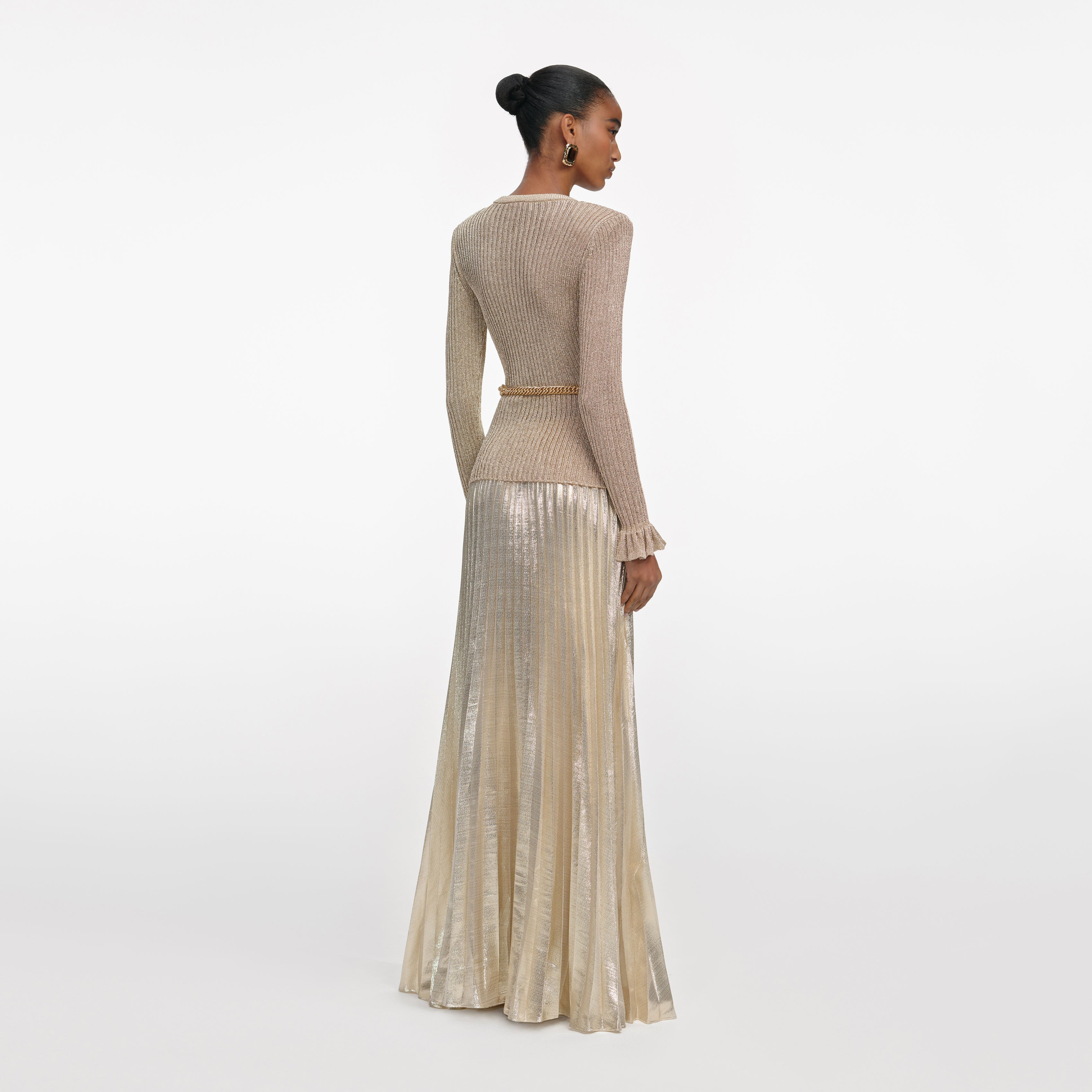 Gold Lurex Ribbed Knit Maxi Dress - Image 3