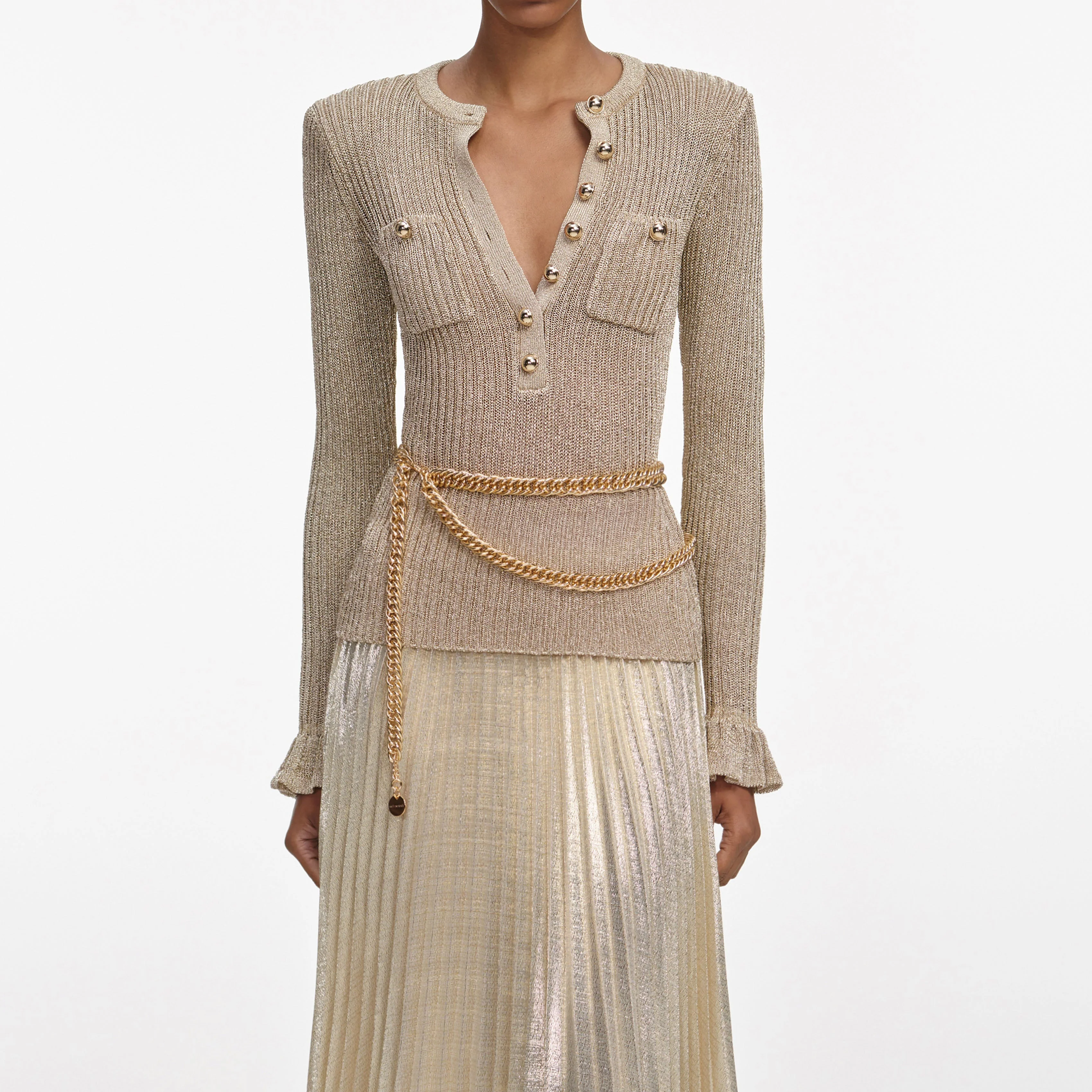 Gold Lurex Ribbed Knit Maxi Dress - Image 4