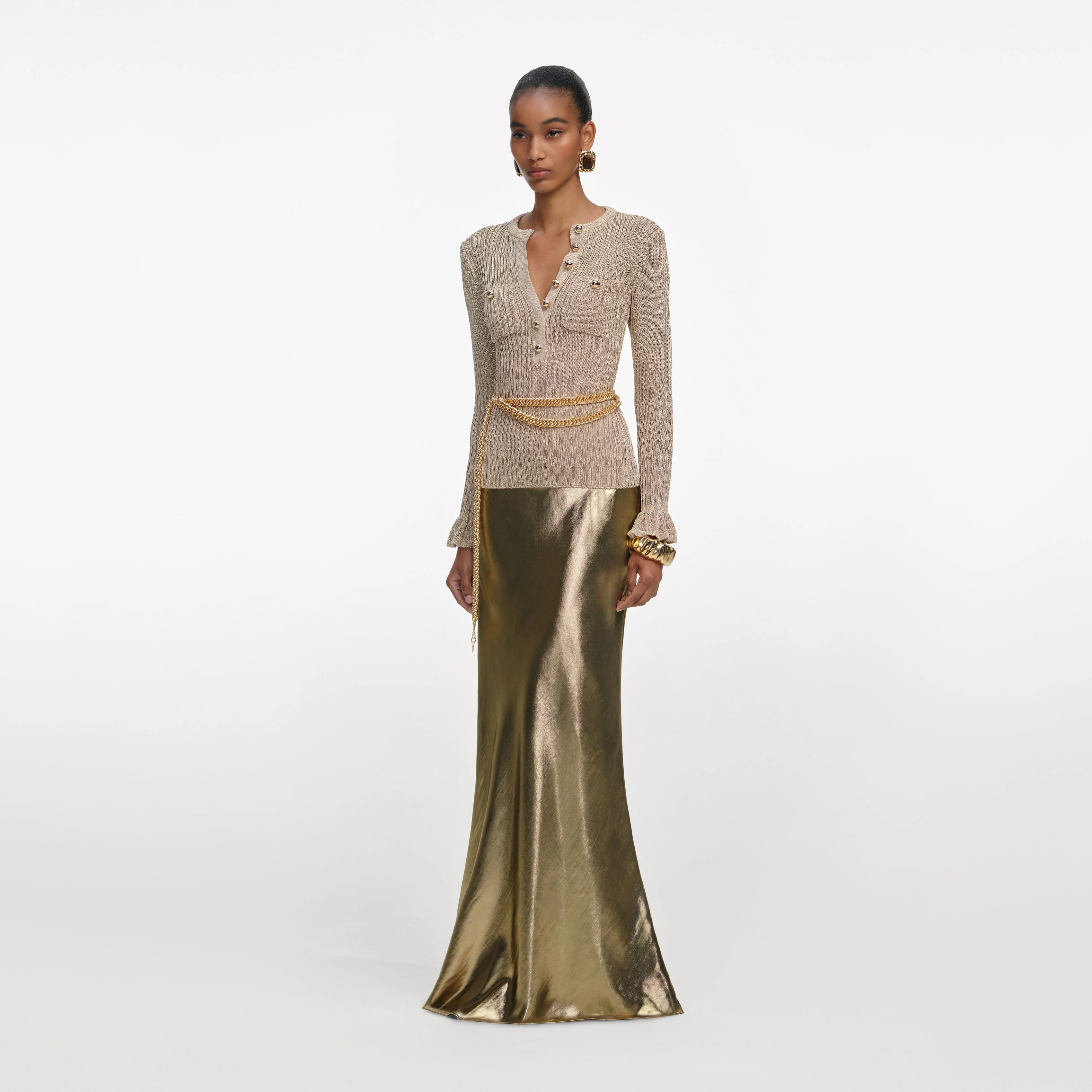 Gold Metallic Maxi Skirt - Image 2