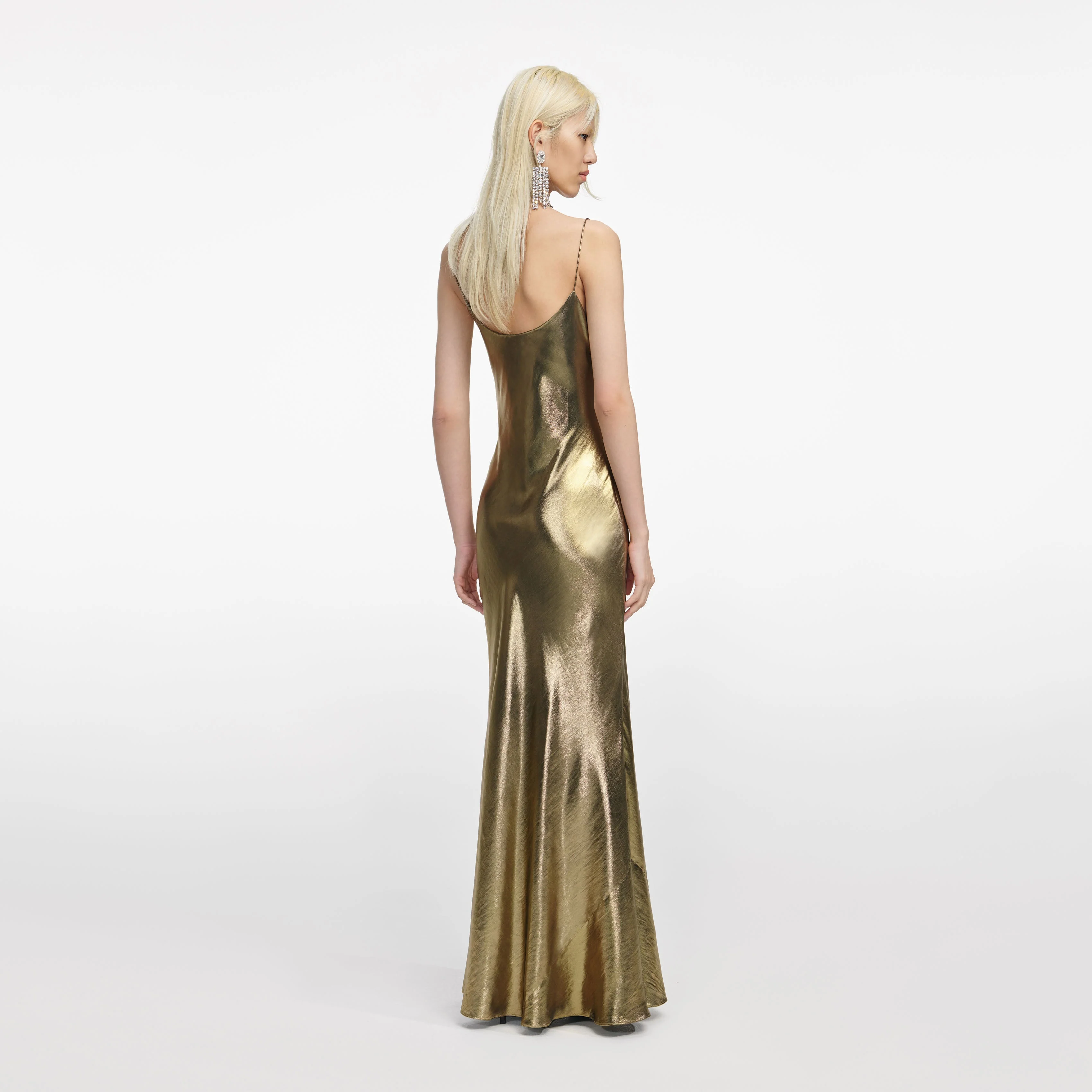 Gold Metallic Strappy Maxi Dress - Image 3